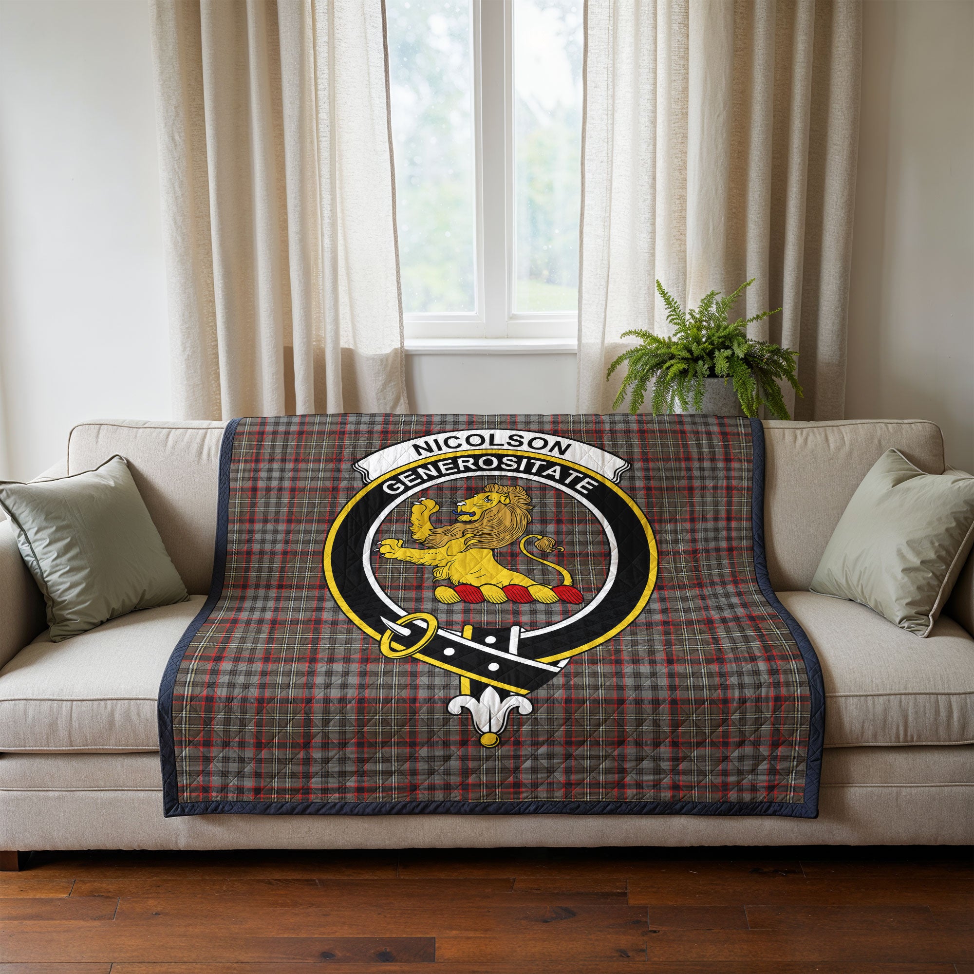 Nicolson Hunting Weathered Tartan Crest Quilt