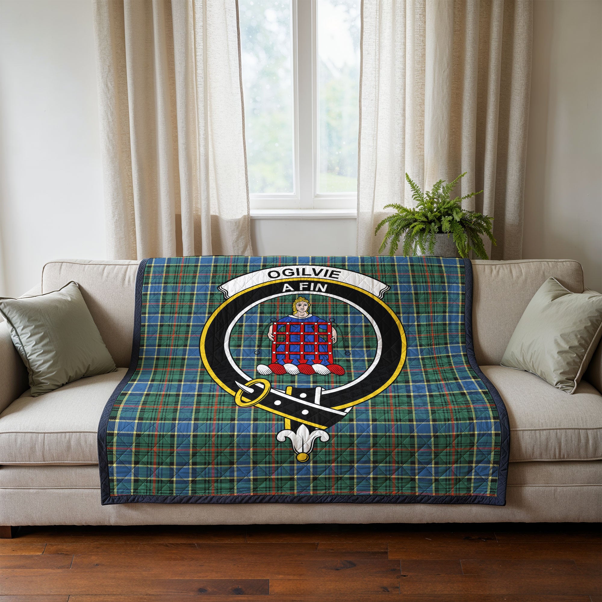 Ogilvie Hunting Ancient Tartan Crest Quilt