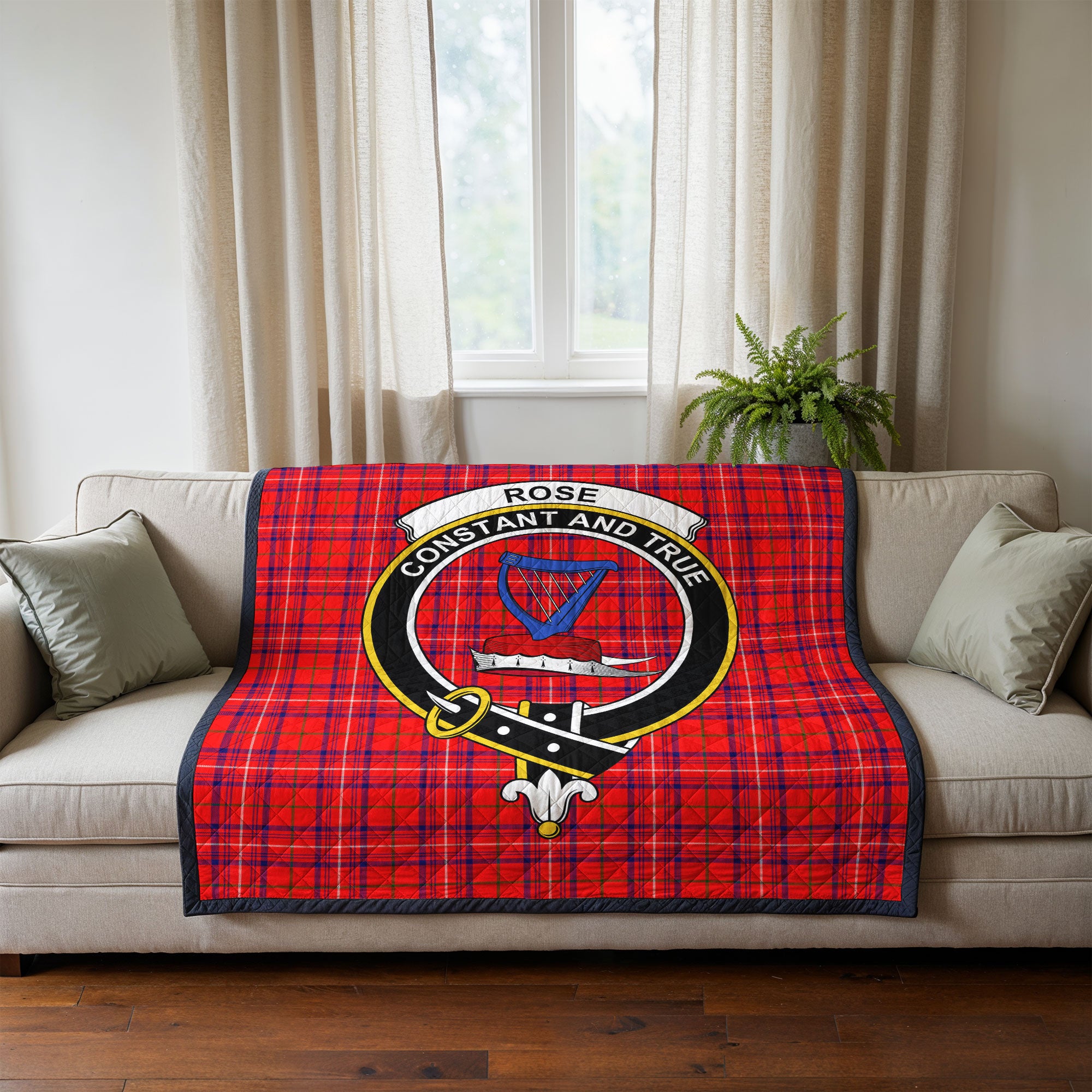 Rose Modern Tartan Crest Quilt