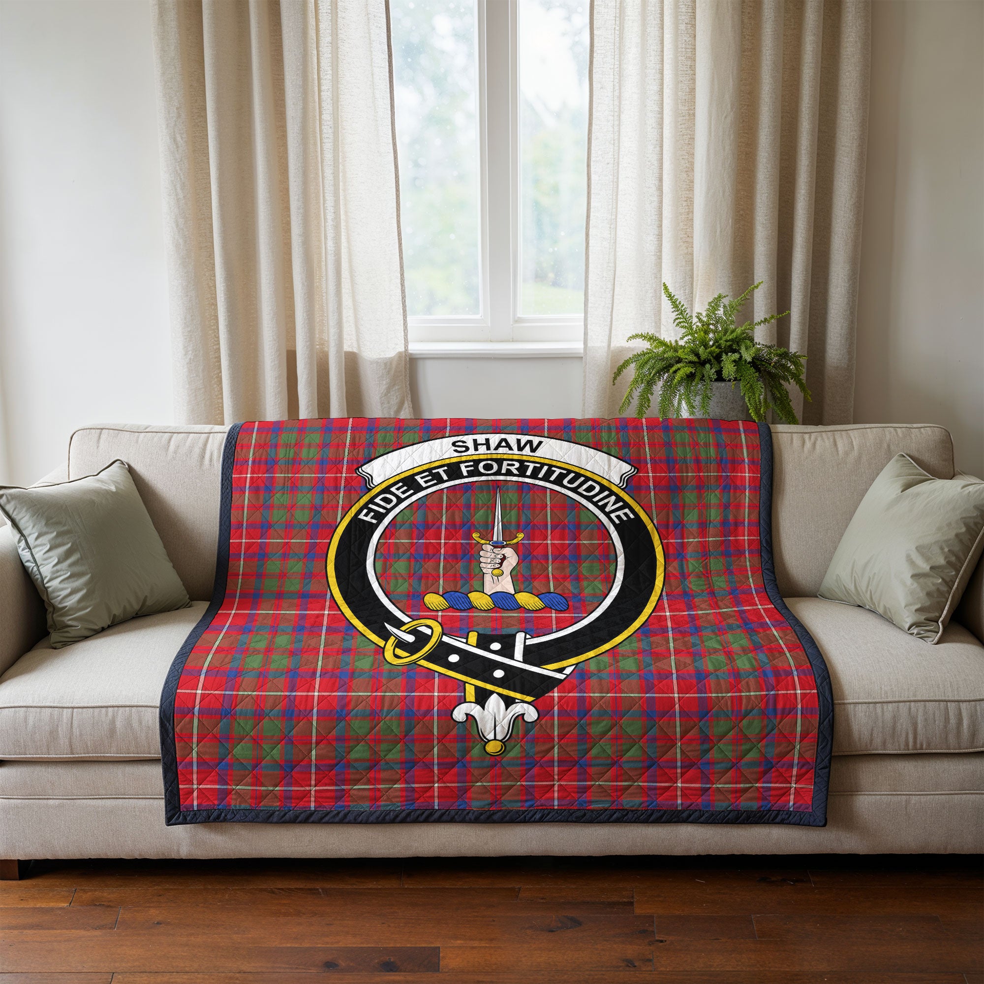 Shaw Red Modern Tartan Crest Quilt