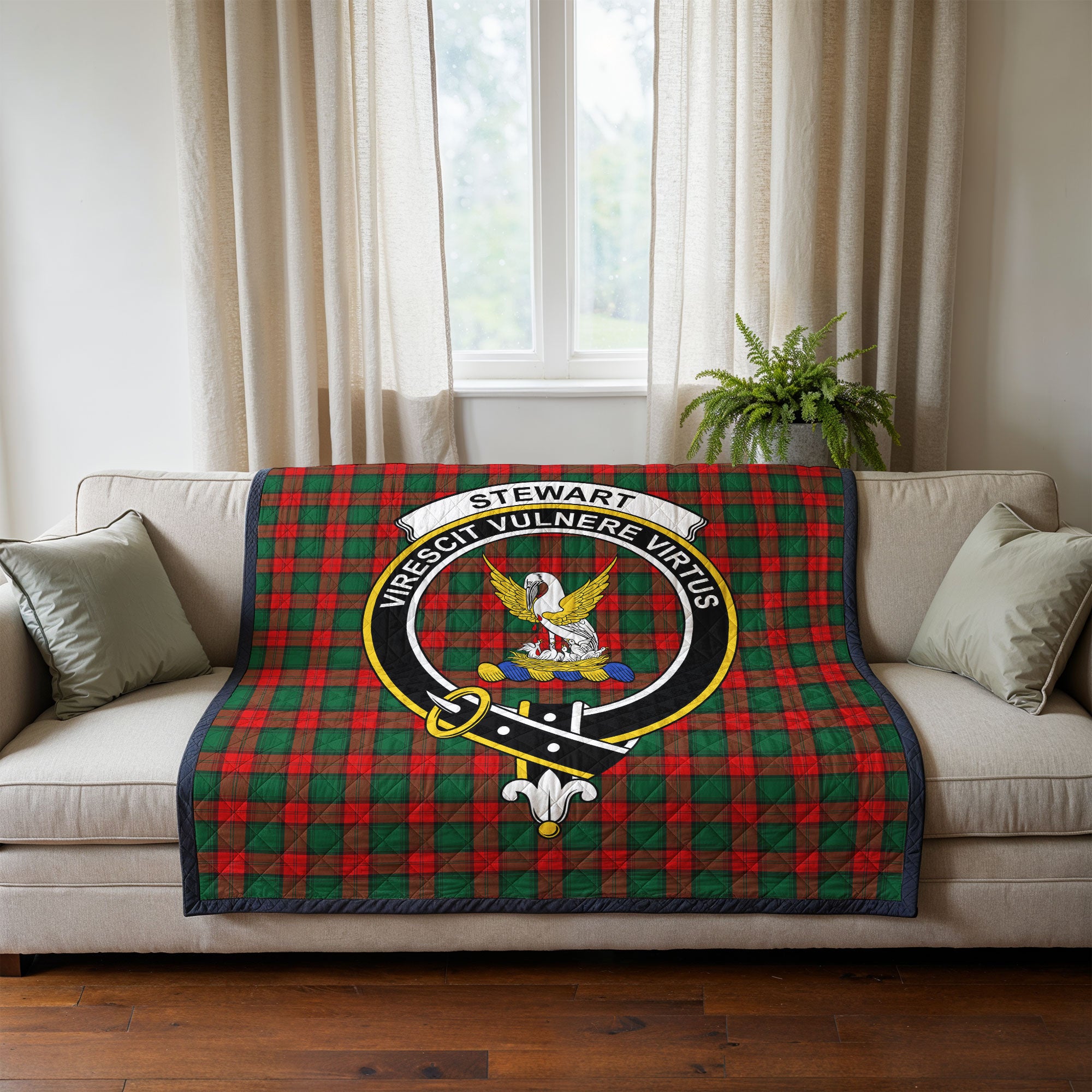 Stewart Atholl Modern Tartan Crest Quilt
