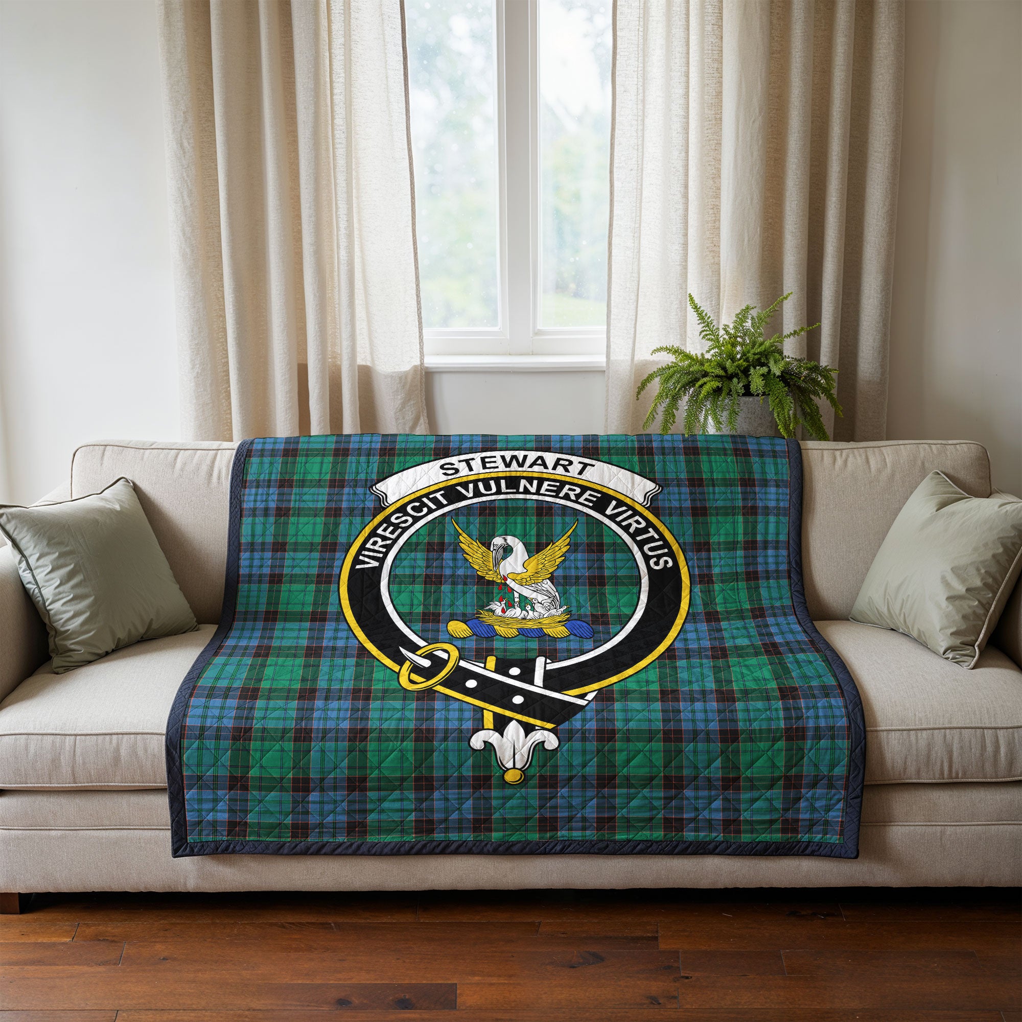 Stewart Old Ancient Tartan Crest Quilt