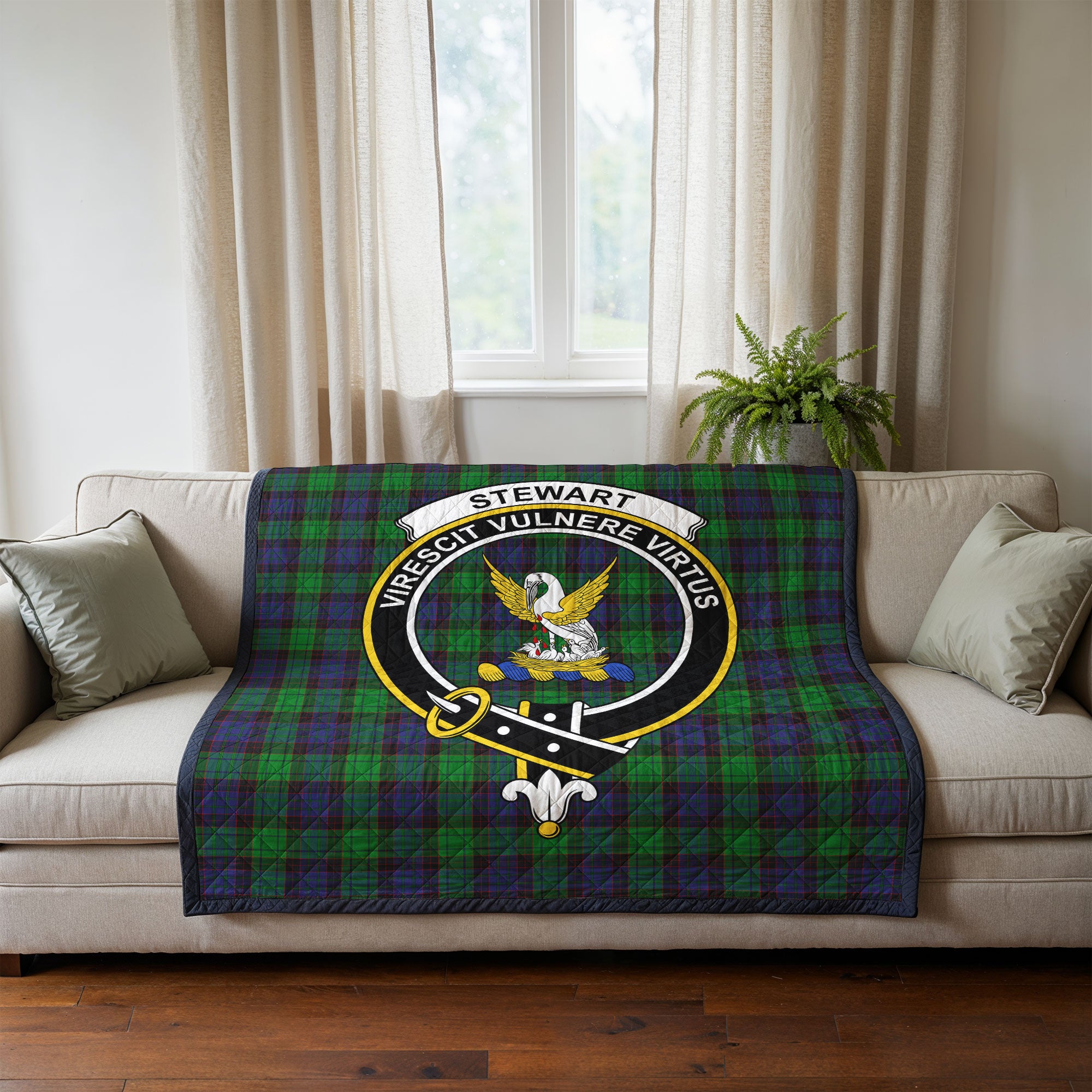 Stewart Old Modern Tartan Crest Quilt