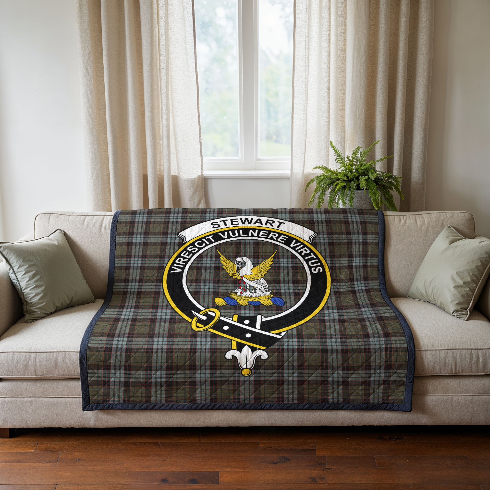 Stewart Old Weathered Tartan Crest Quilt