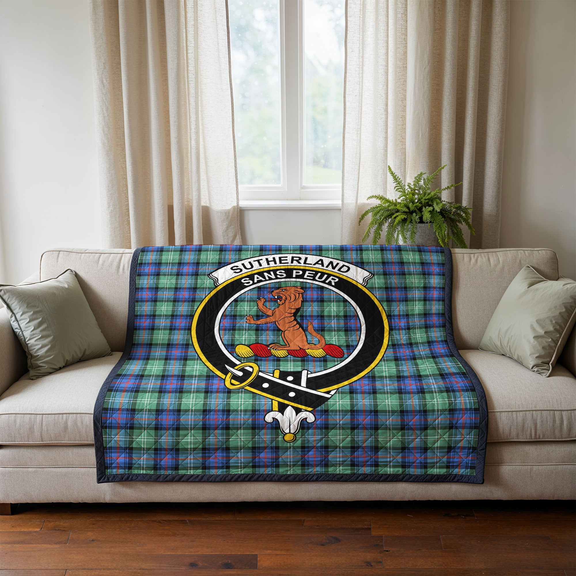 Sutherland Old Ancient Tartan Crest Quilt