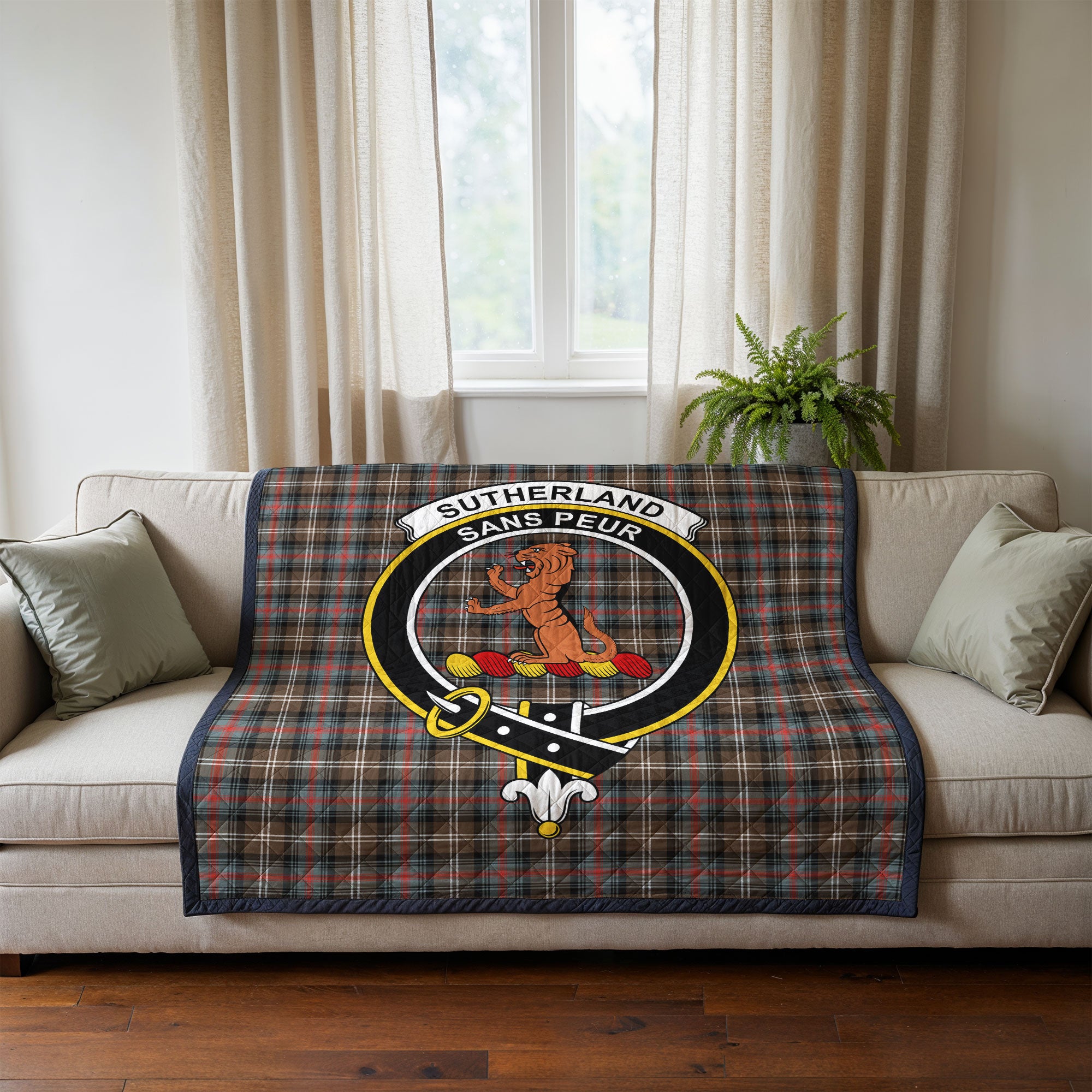Sutherland Weathered Tartan Crest Quilt