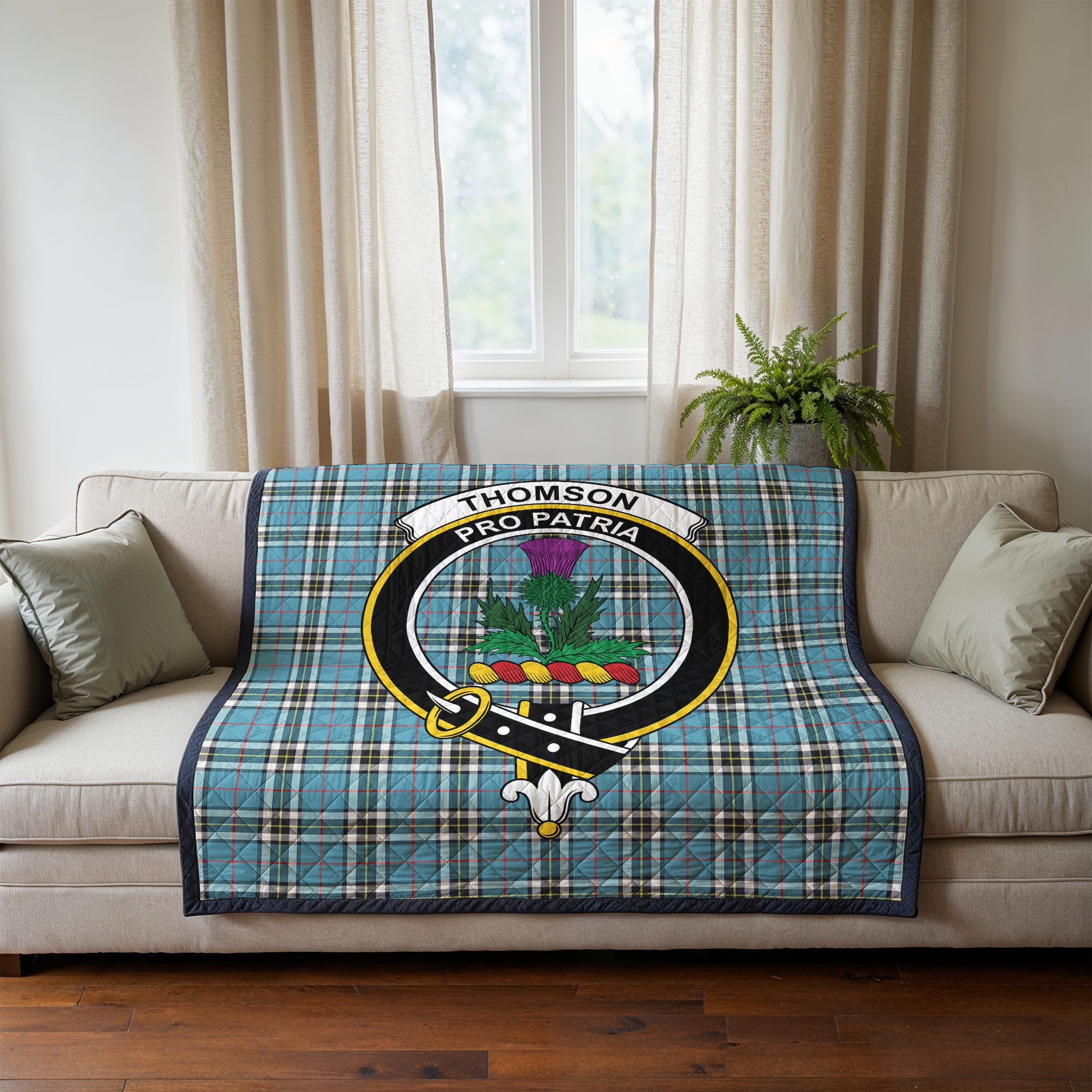 Thomson Blue Tartan Crest Quilt