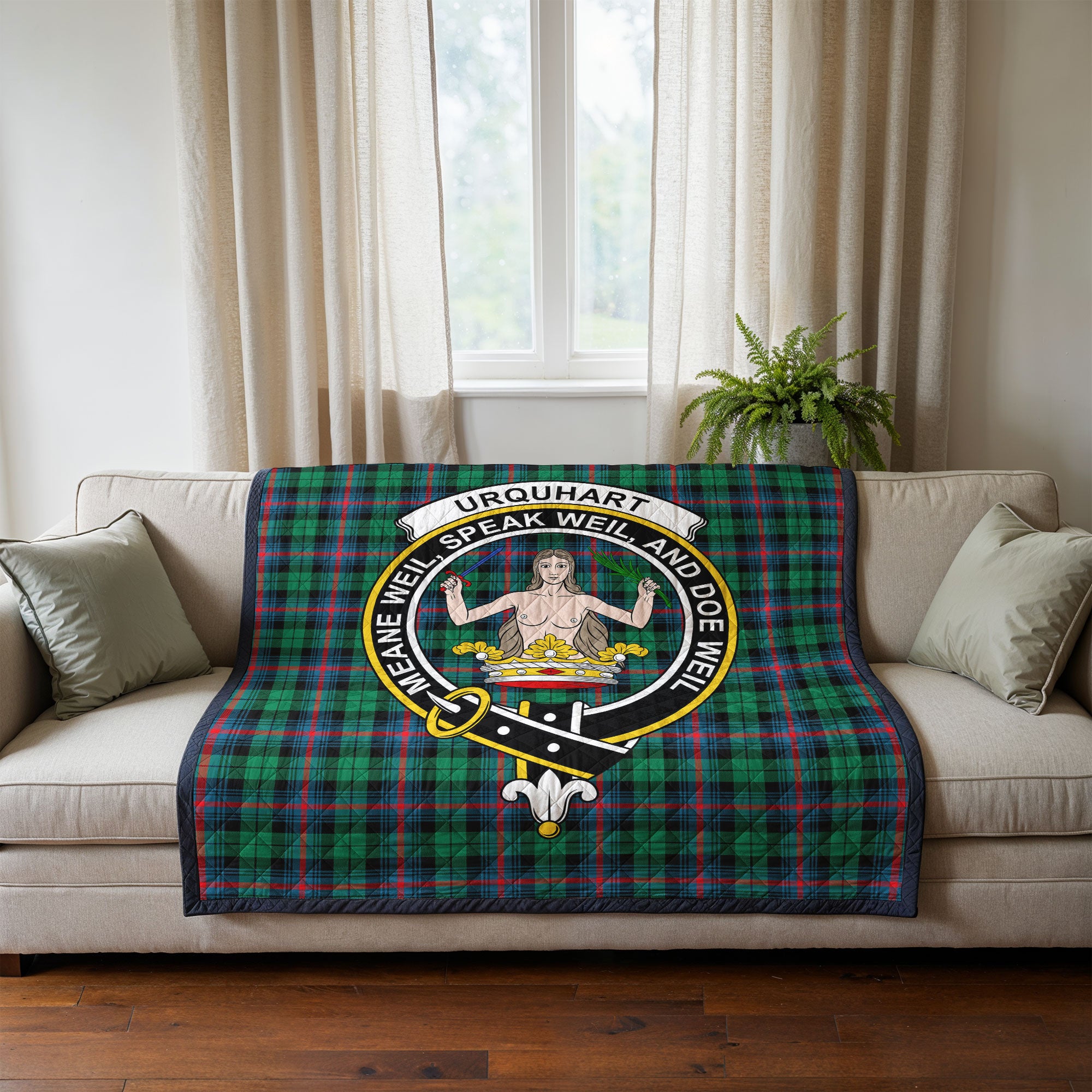 Urquhart Broad Red Ancient Tartan Crest Quilt
