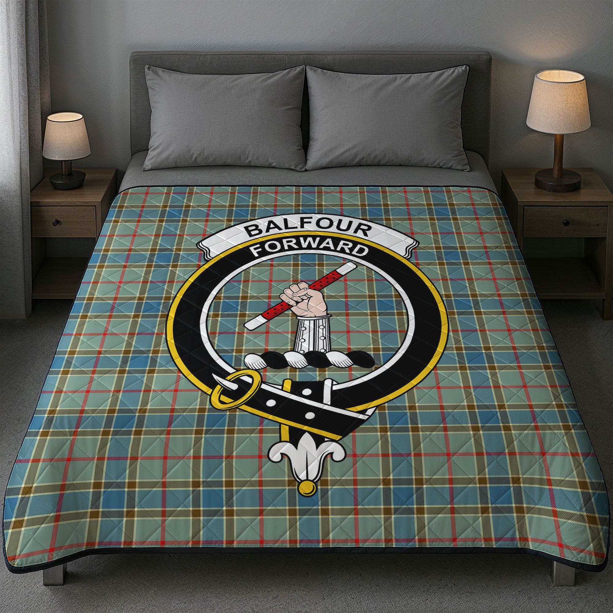 Balfour Blue Tartan Crest Quilt