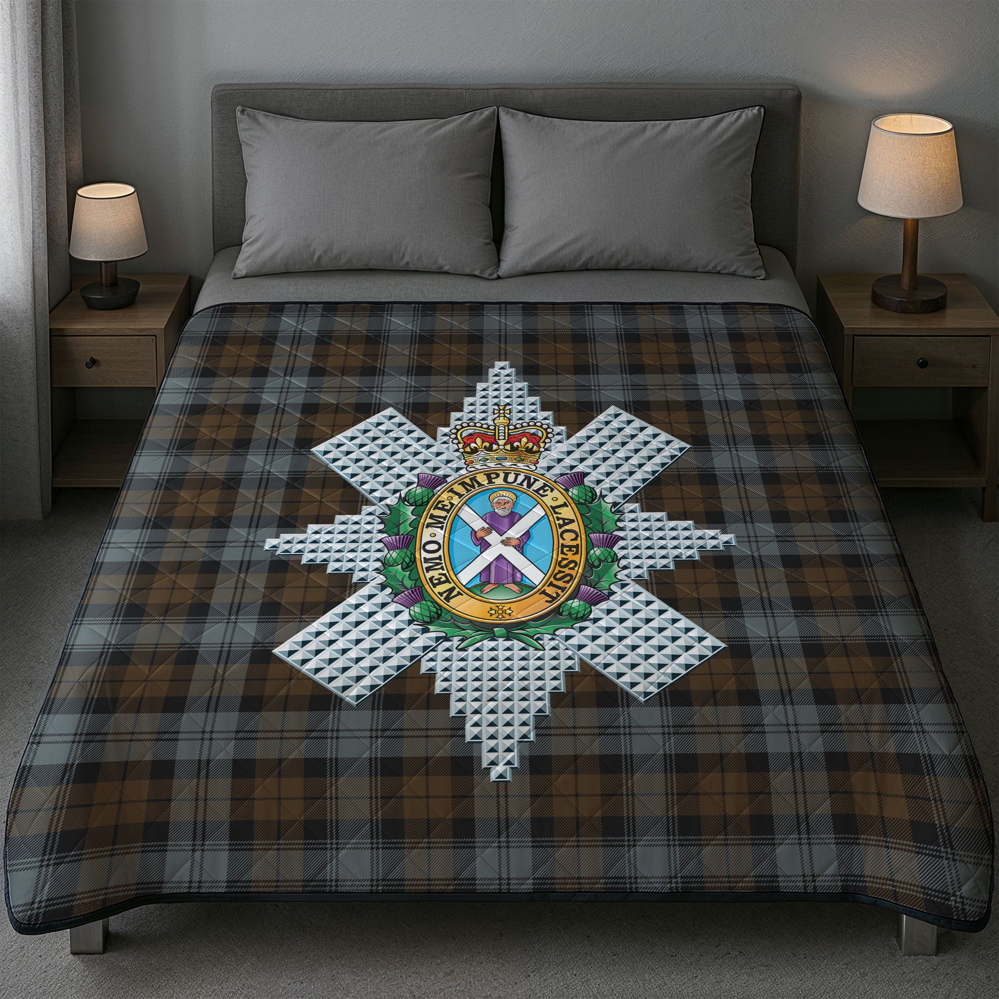 Black Watch Weathered Tartan Crest Quilt