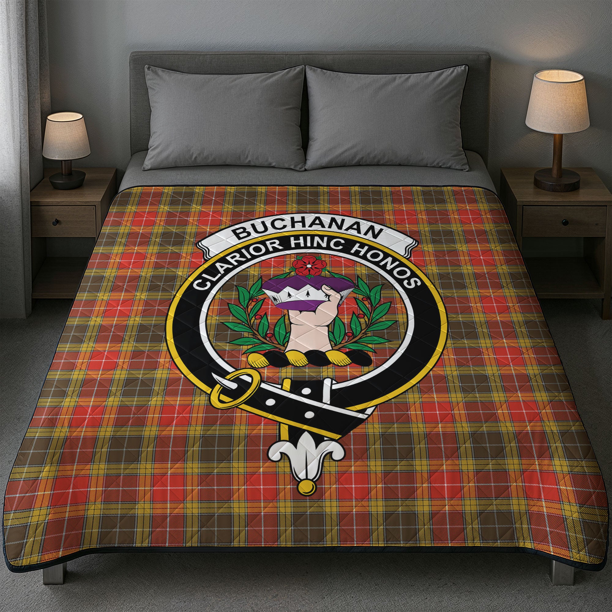 Buchanan Old Set Weathered Tartan Crest Quilt