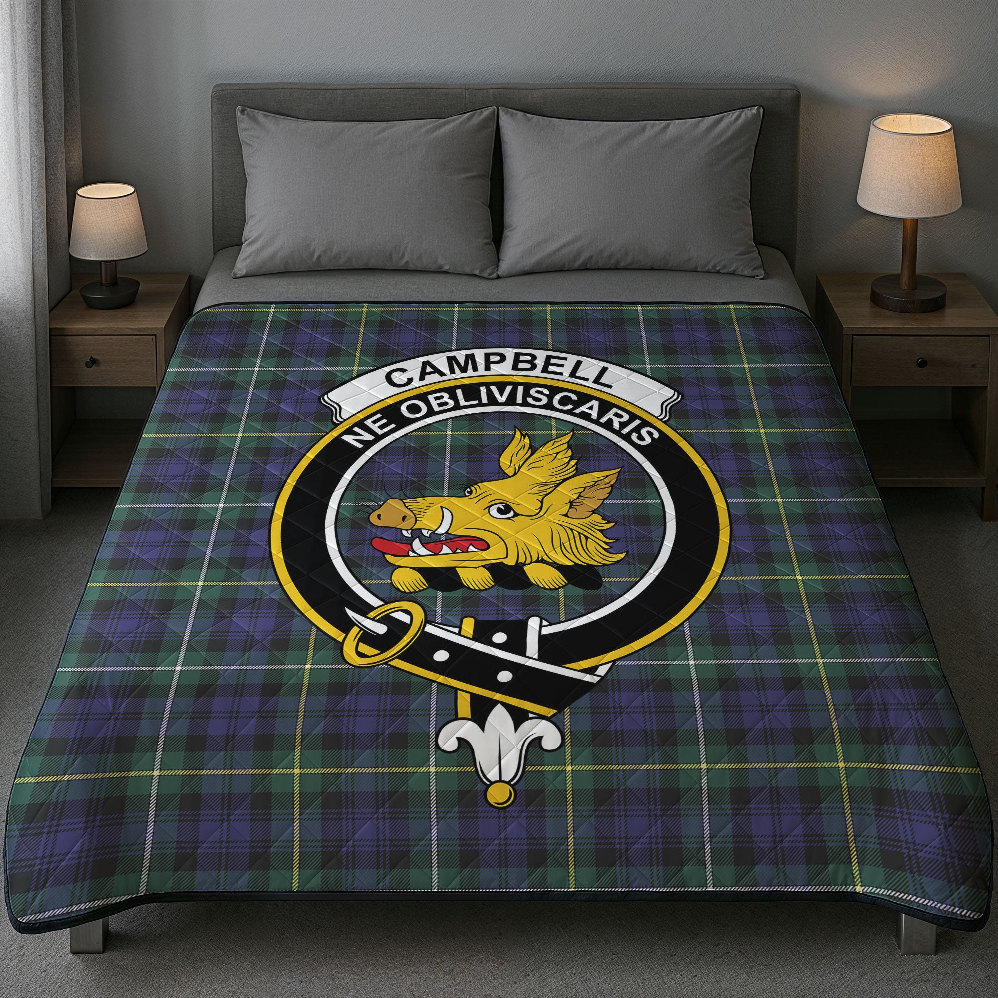 Campbell Argyll Modern Tartan Crest Quilt