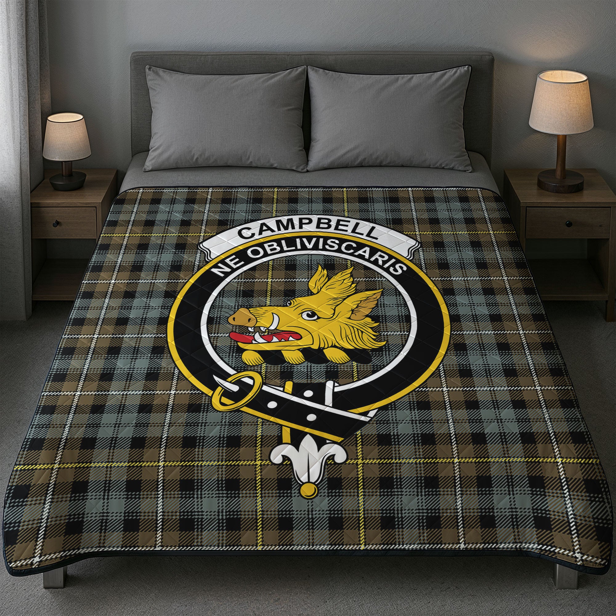 Campbell Argyll Weathered Tartan Crest Quilt