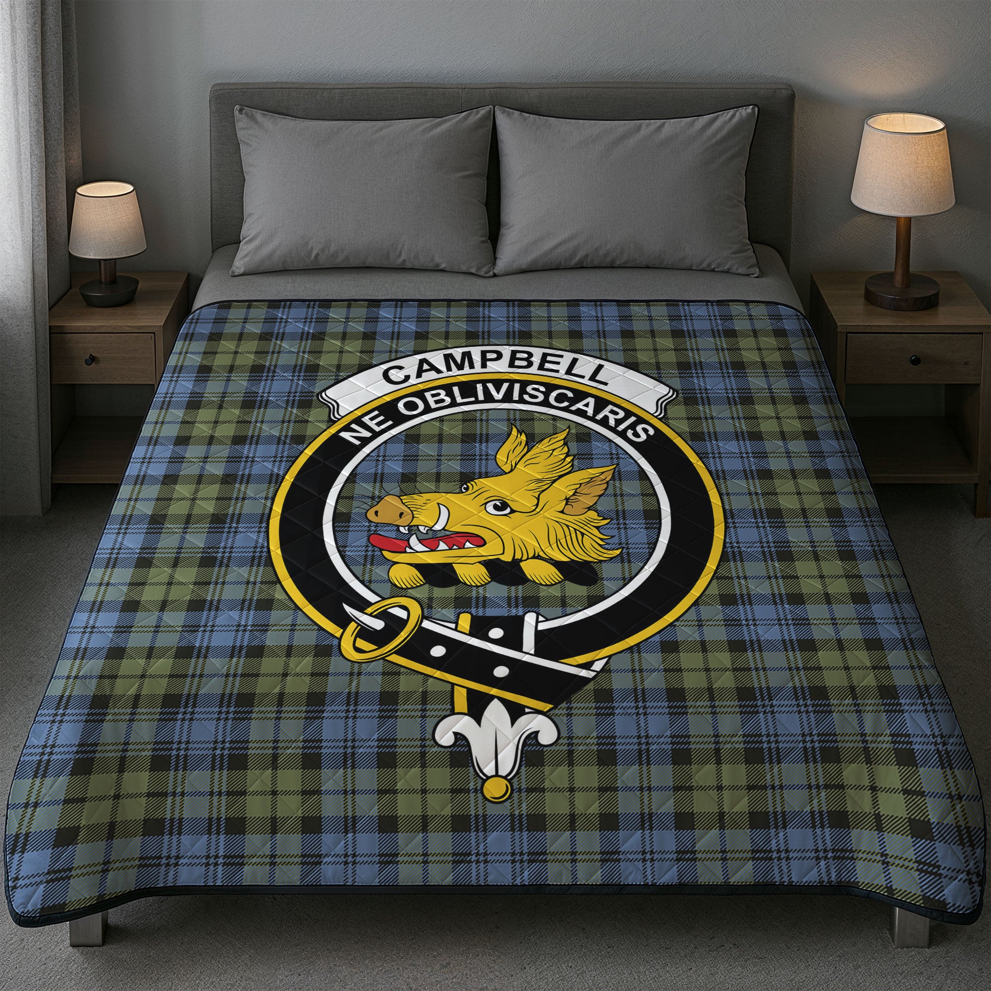Campbell Faded Tartan Crest Quilt