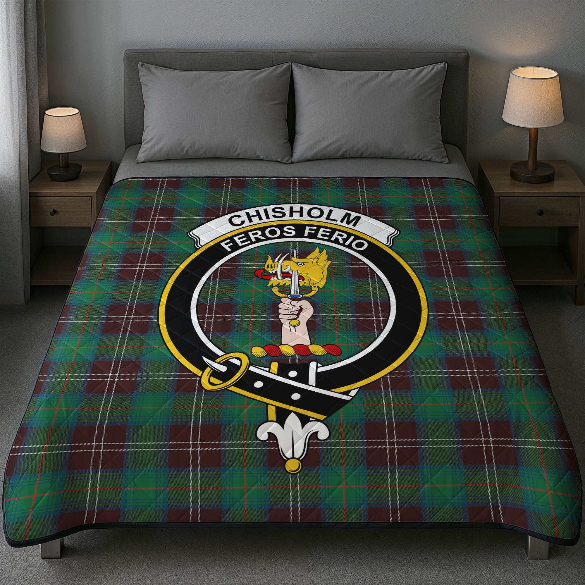 Chisholm Hunting Ancient Tartan Crest Quilt
