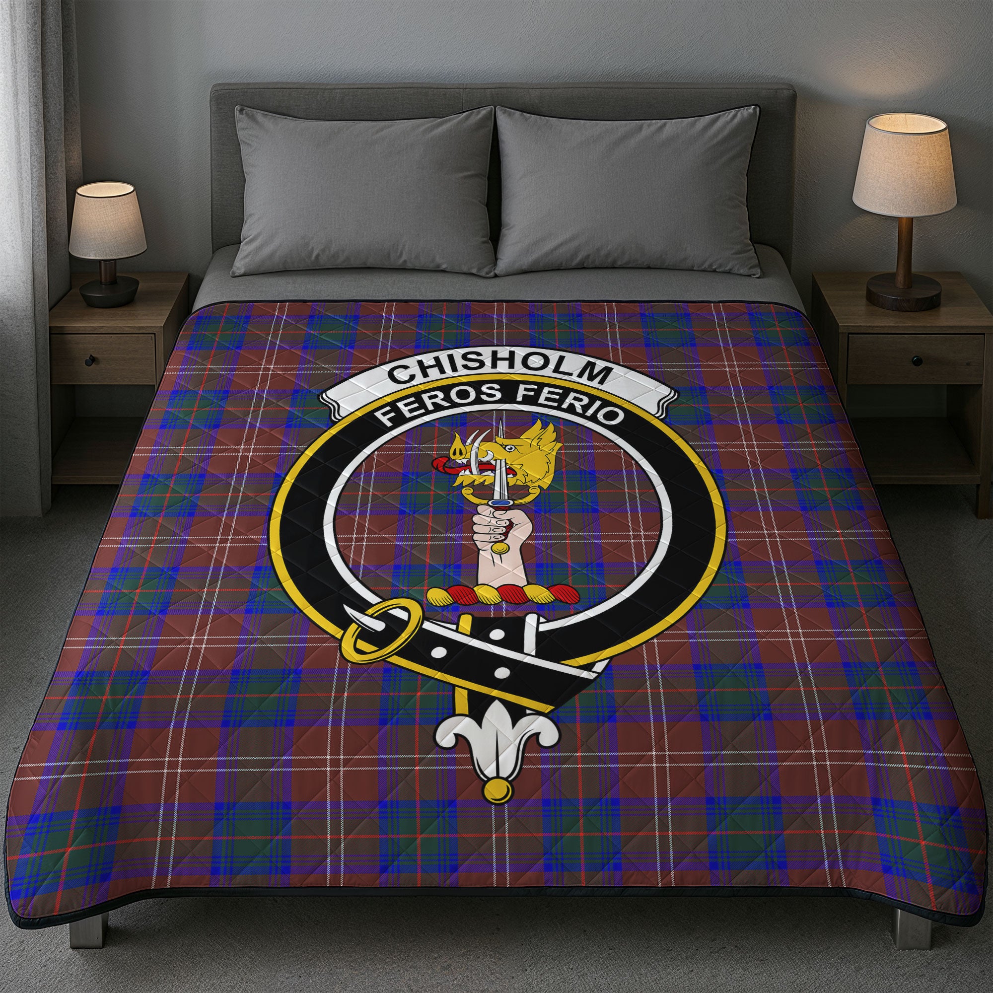 Chisholm Hunting Modern Tartan Crest Quilt