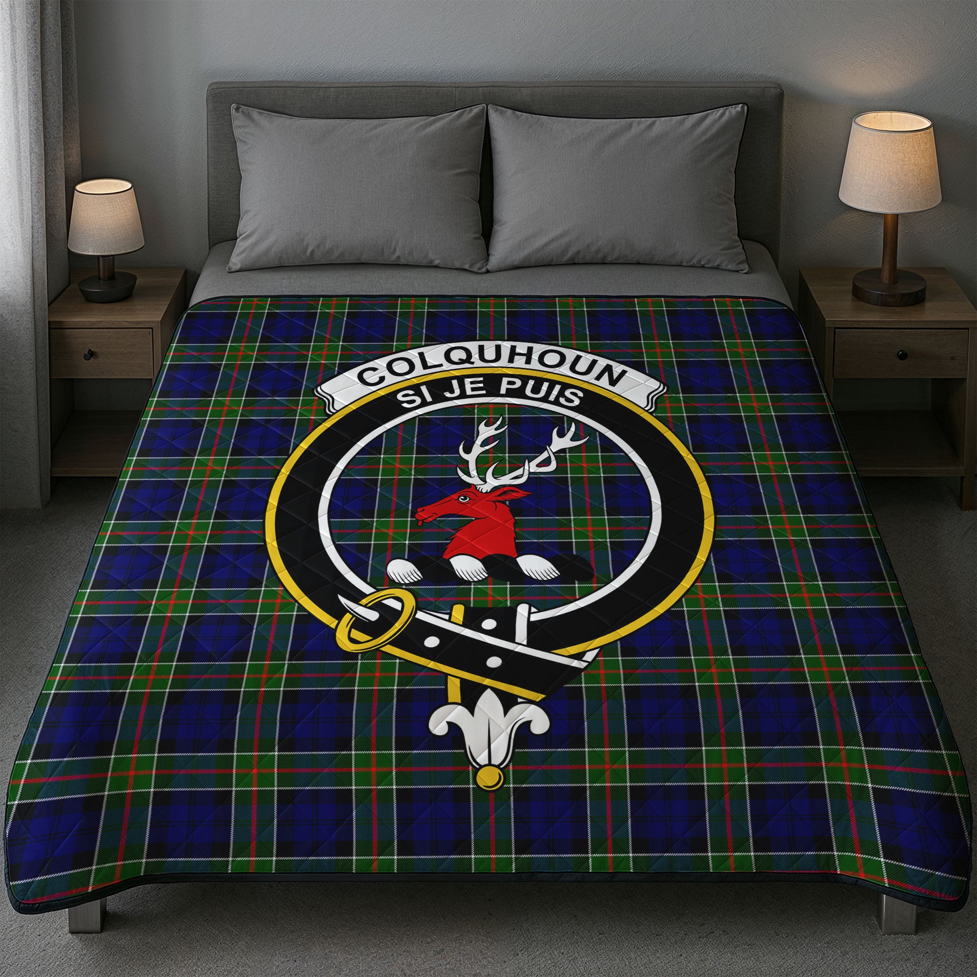 Colquhoun Modern Tartan Crest Quilt