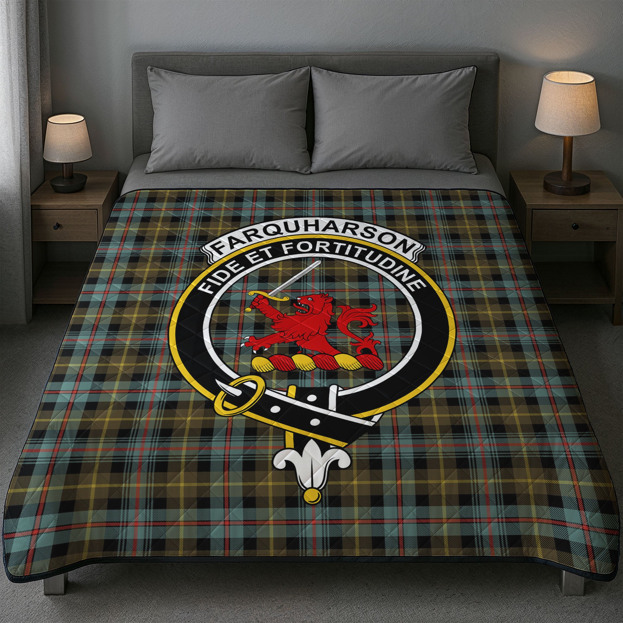 Farquharson Weathered Tartan Crest Quilt