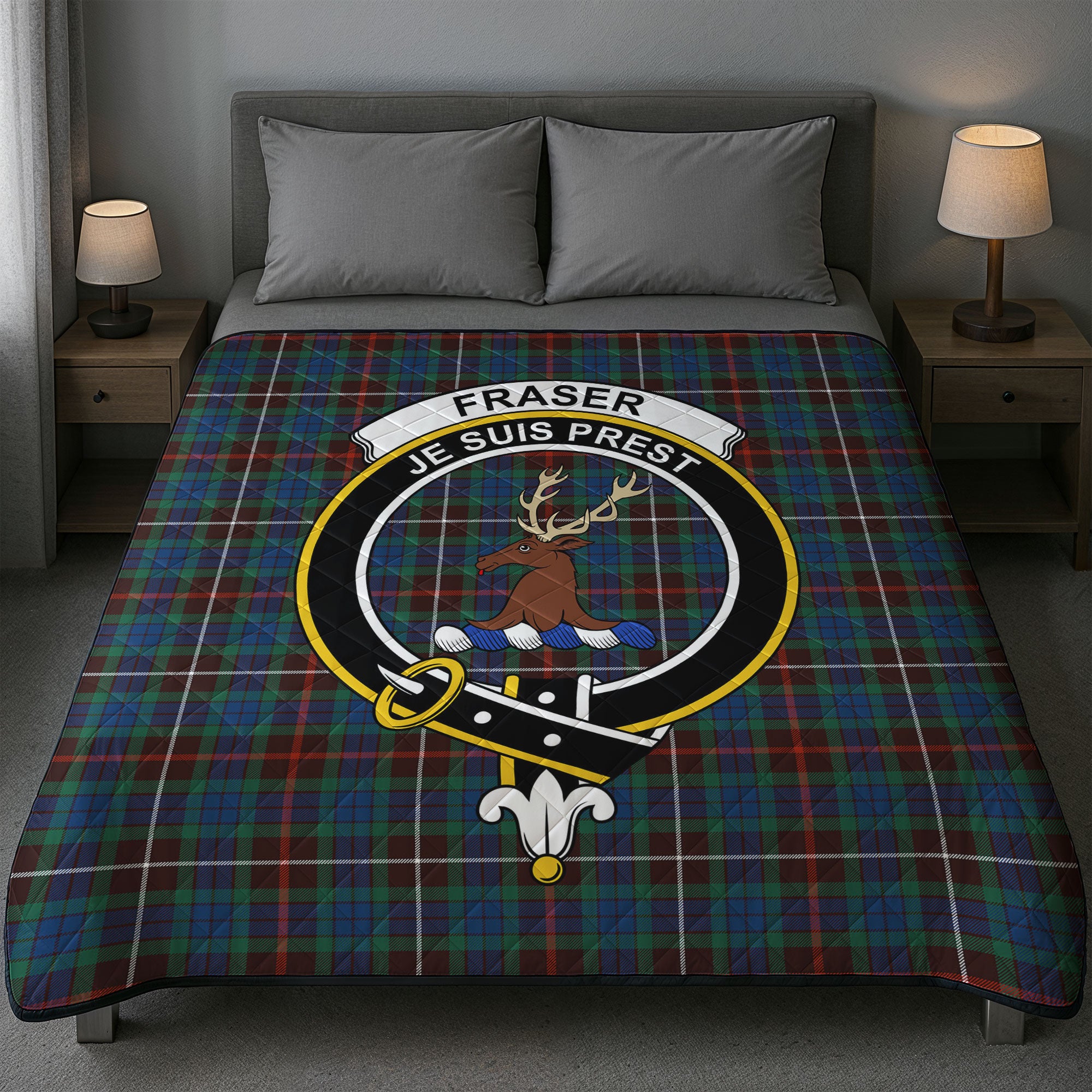 Fraser (of Lovat) Hunting Ancient Tartan Crest Quilt