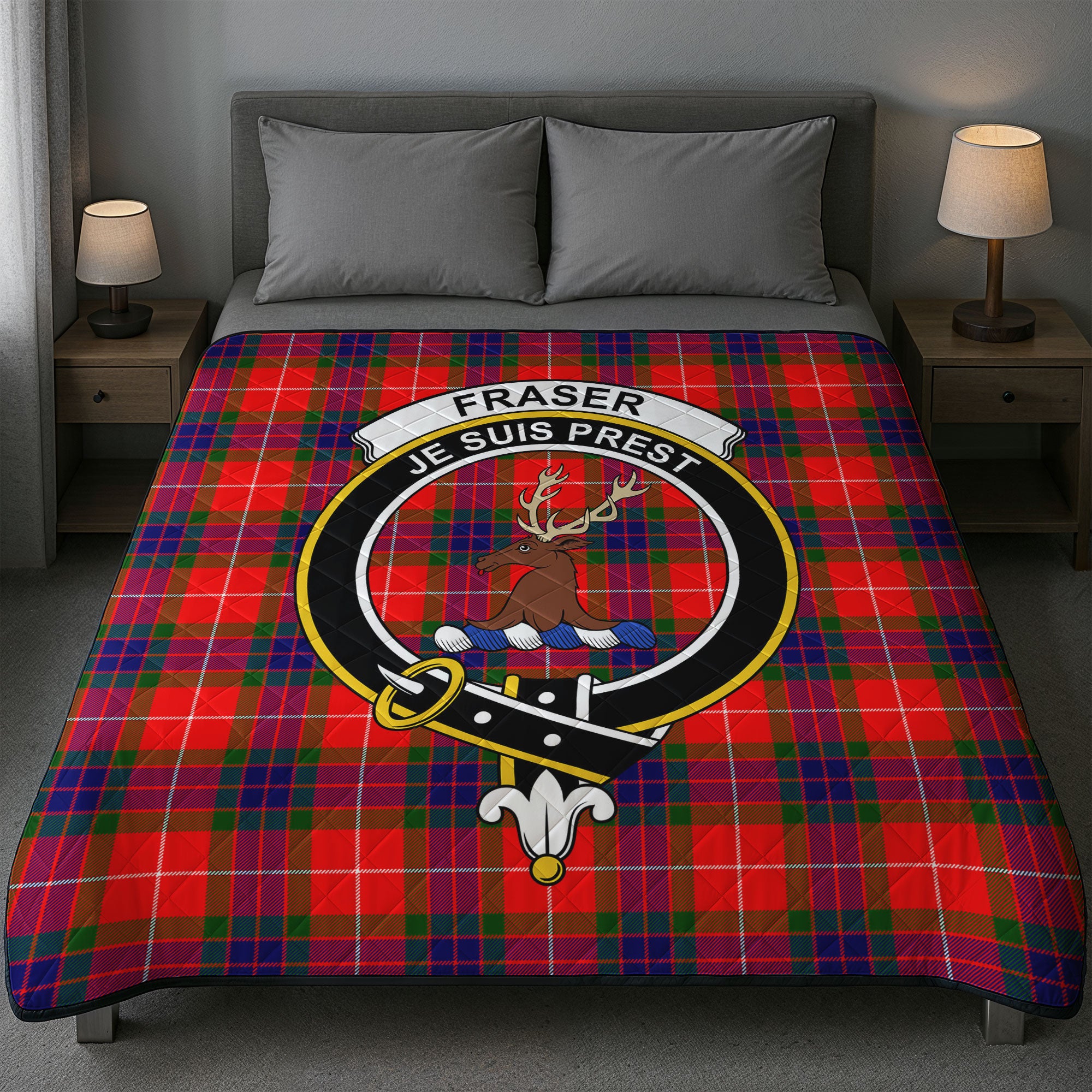 Fraser (of Lovat) Modern Tartan Crest Quilt