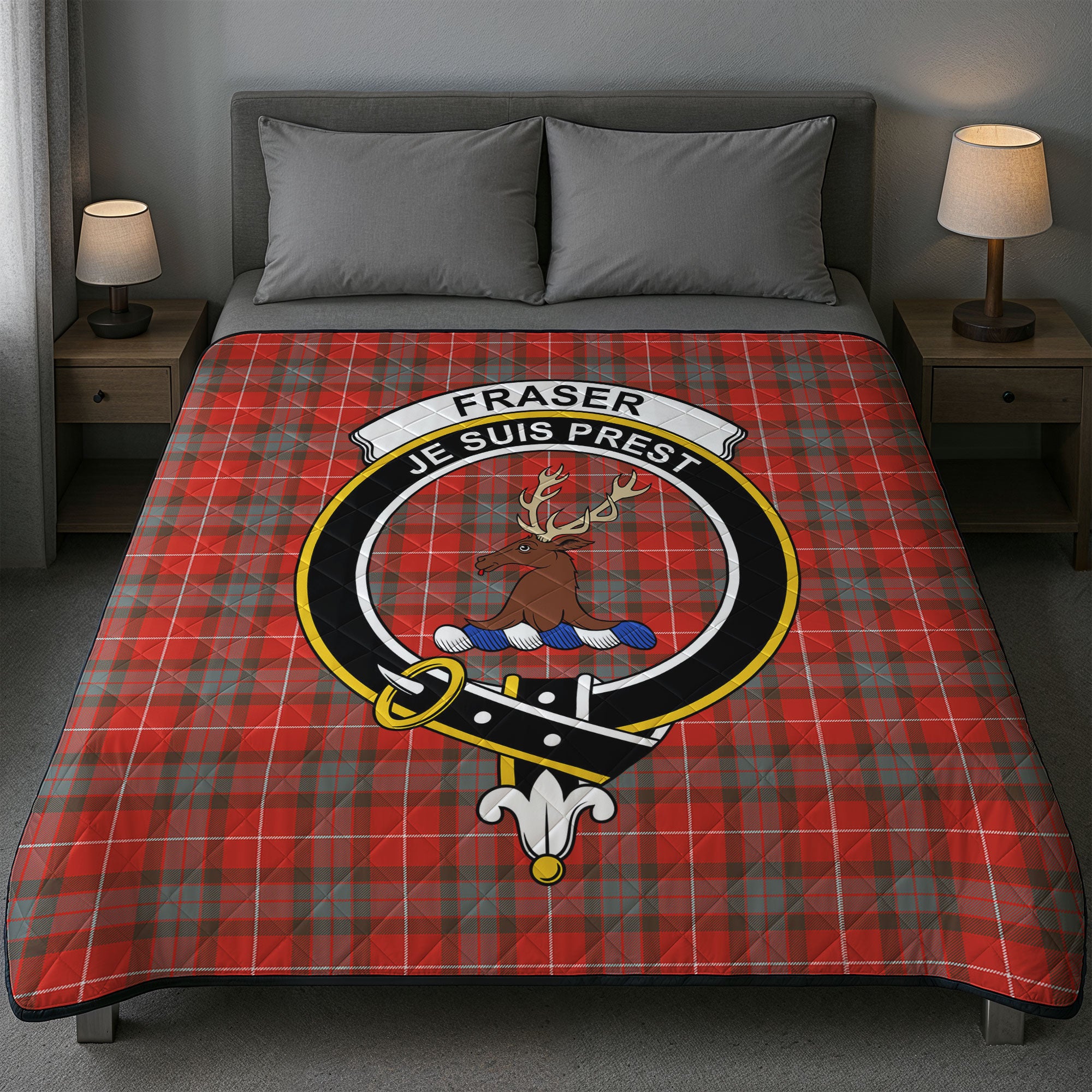Fraser (of Lovat) Weathered Tartan Crest Quilt