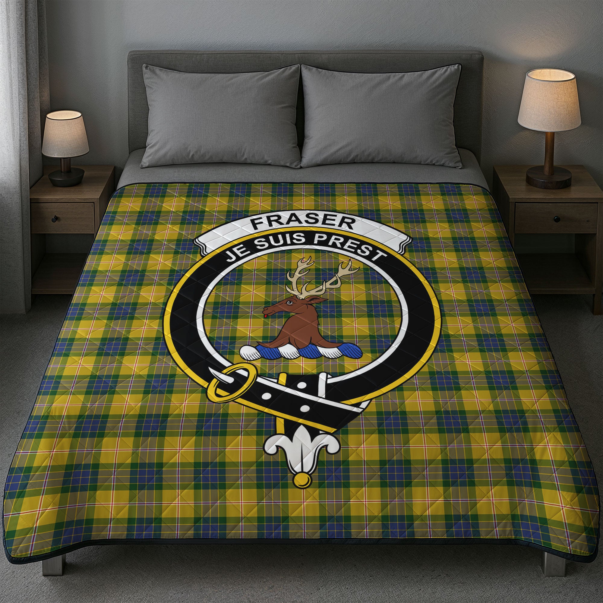 Fraser (of Lovat) Yellow Tartan Crest Quilt