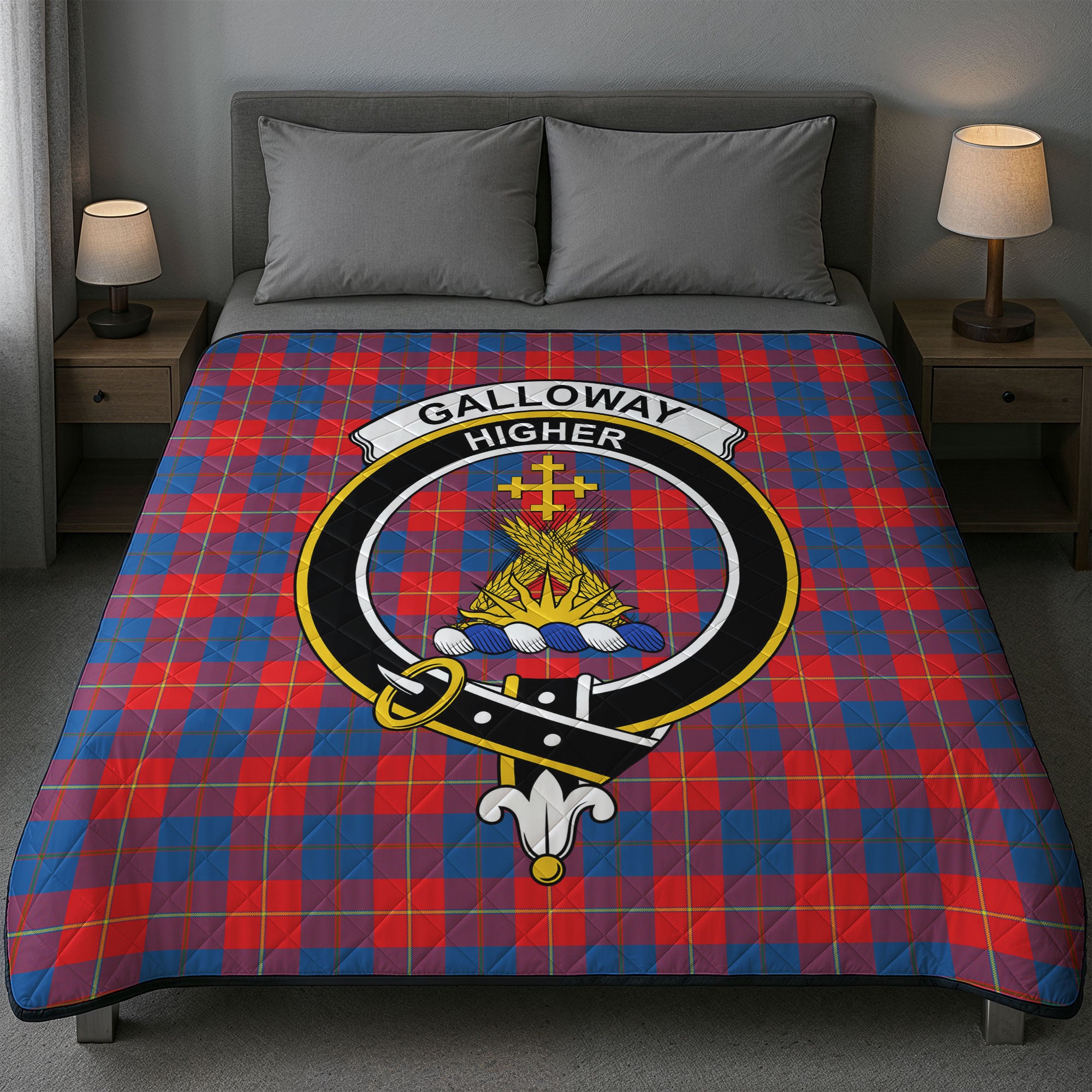 Galloway Red Tartan Crest Quilt