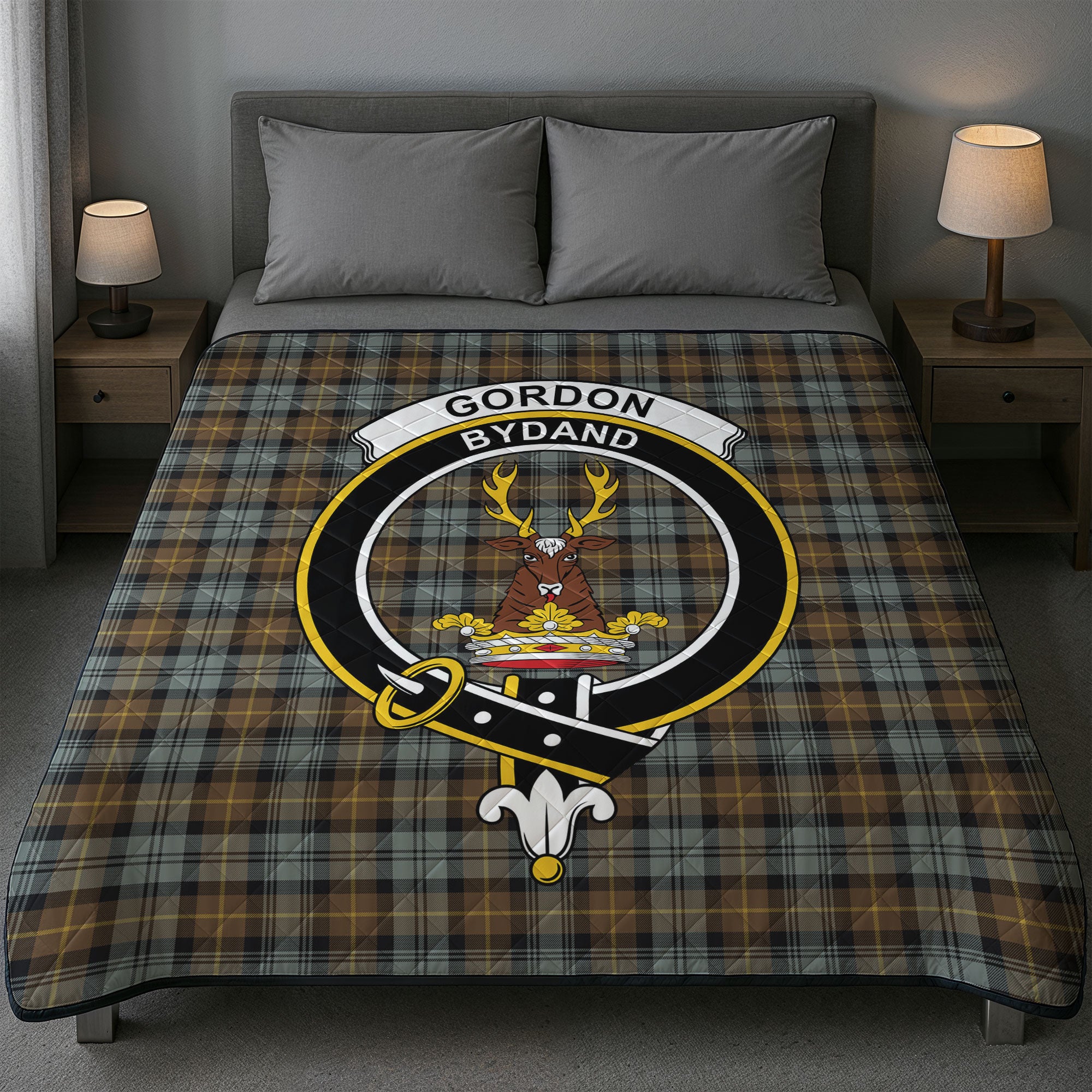 Gordon Weathered Tartan Crest Quilt