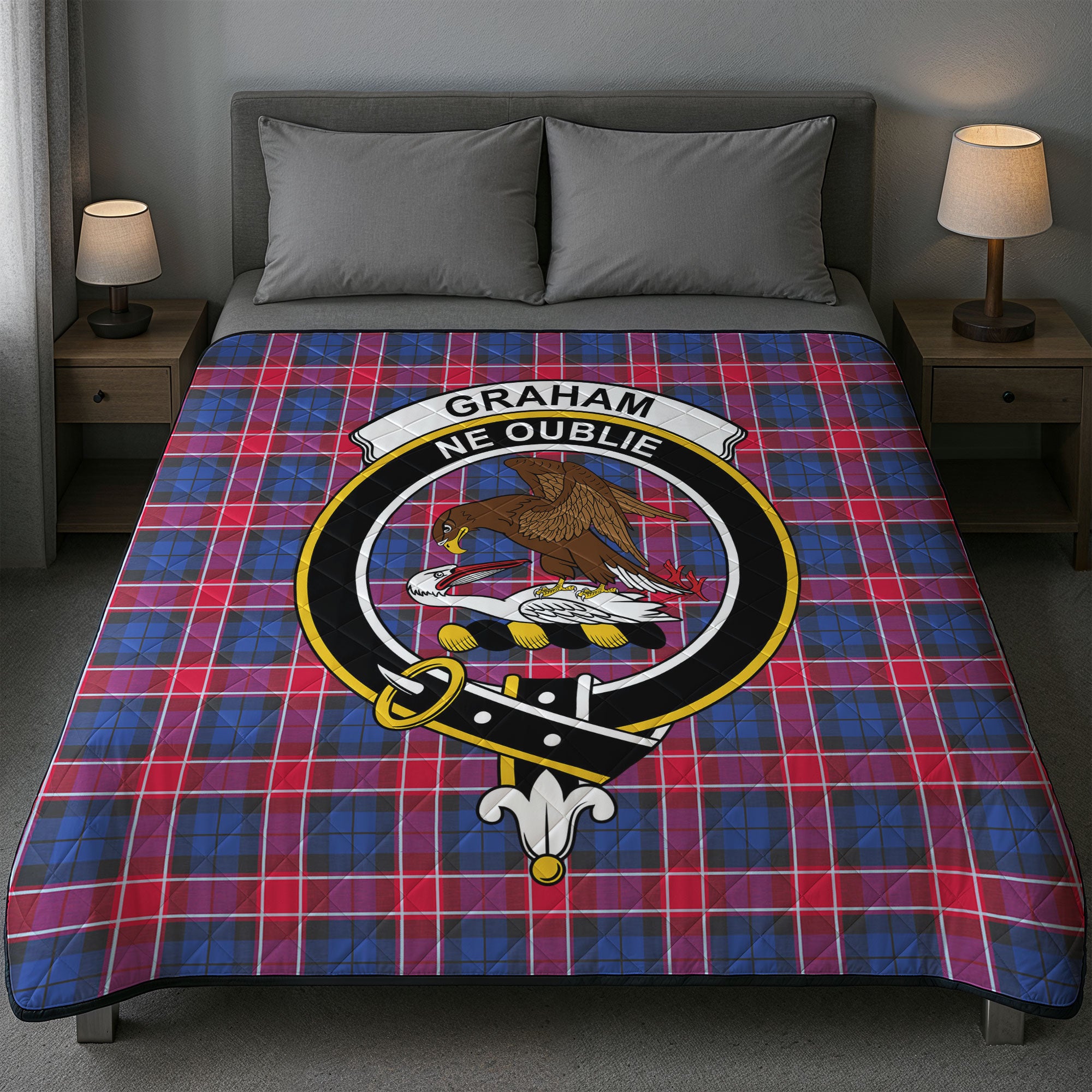 Graham of Menteith Red Tartan Crest Quilt