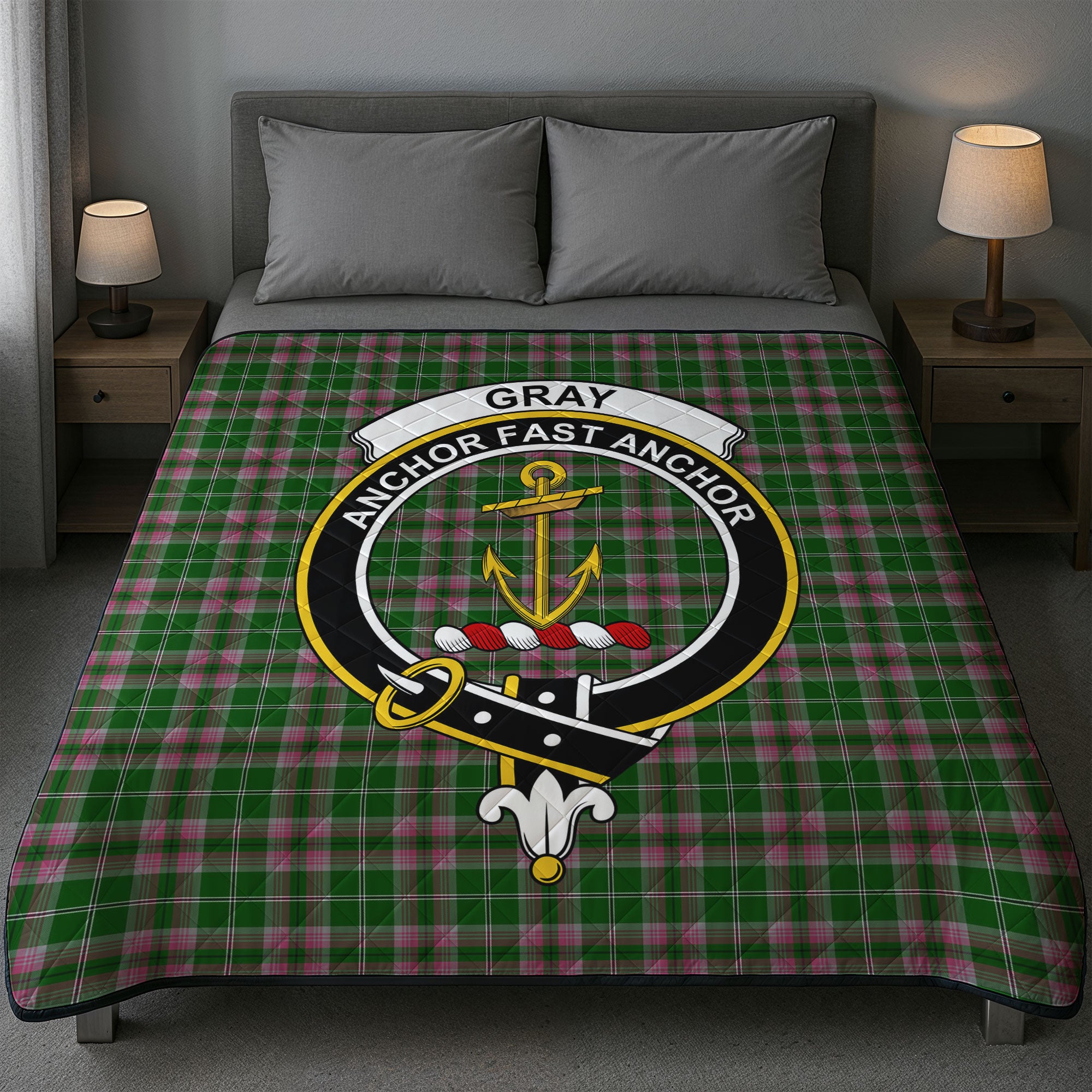 Gray Hunting Tartan Crest Quilt