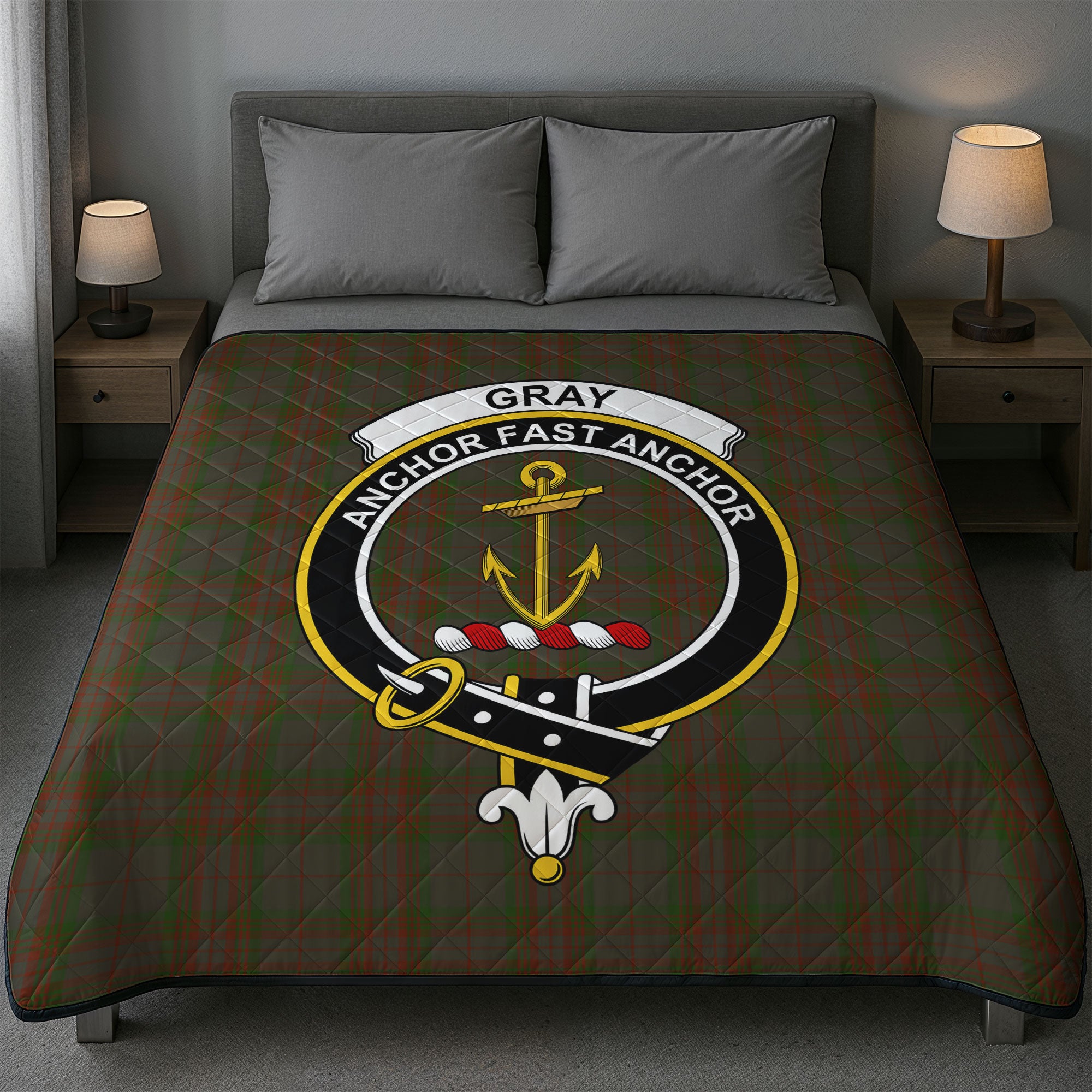 Gray Tartan Crest Quilt