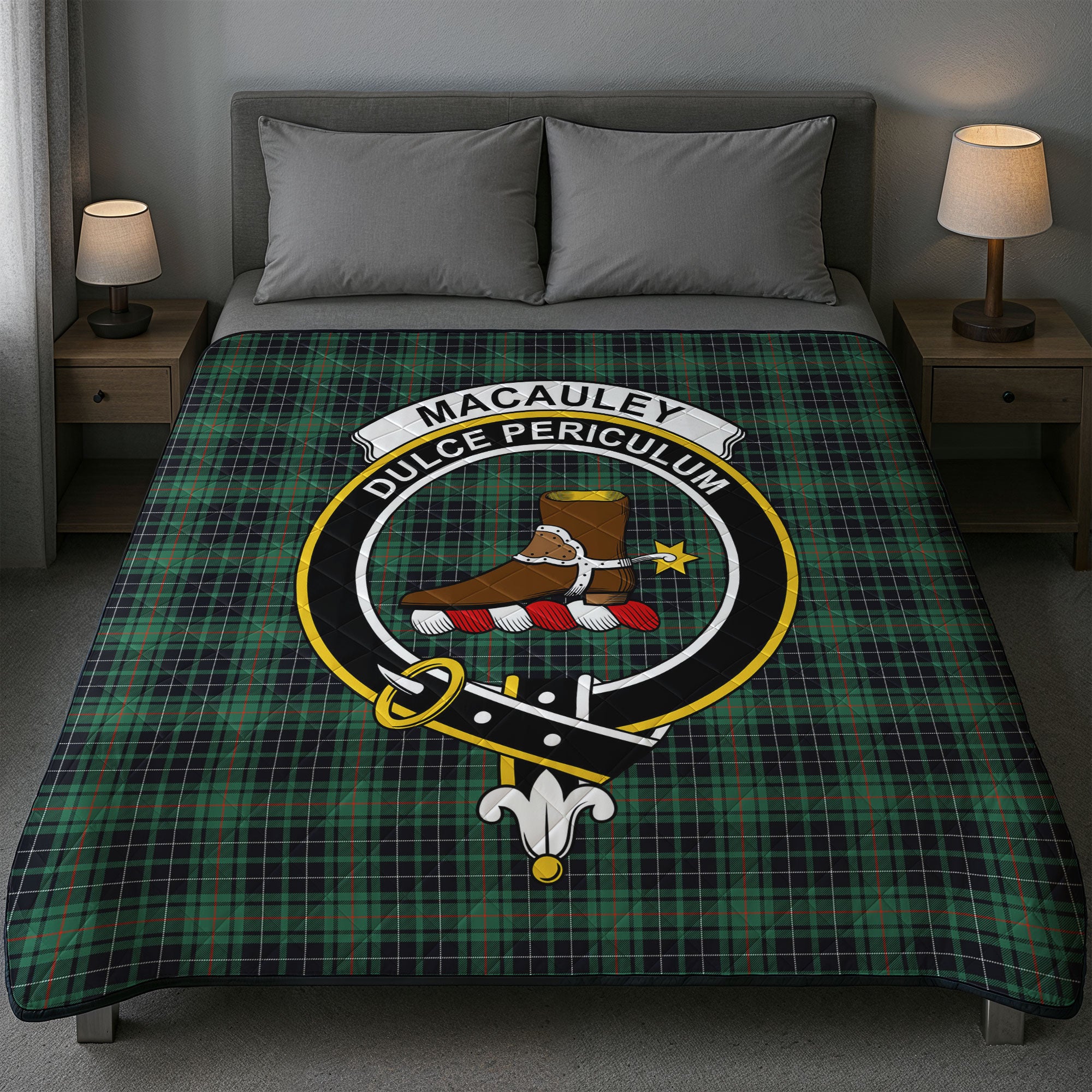 MacAuley Hunting Ancient Tartan Crest Quilt