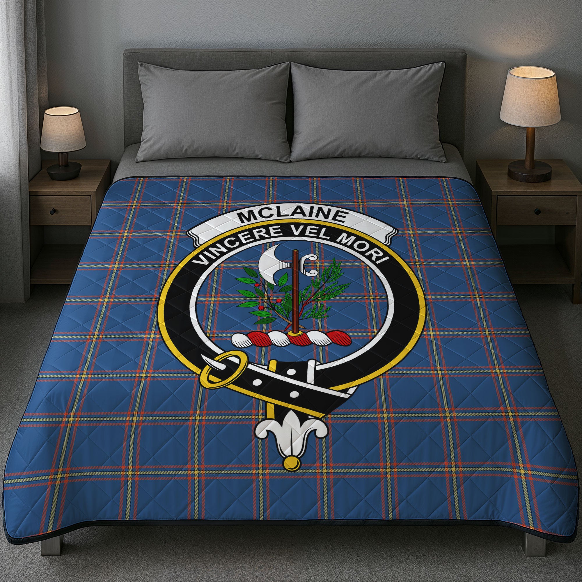McLaine of Loch Buie Hunting Ancient Tartan Crest Quilt