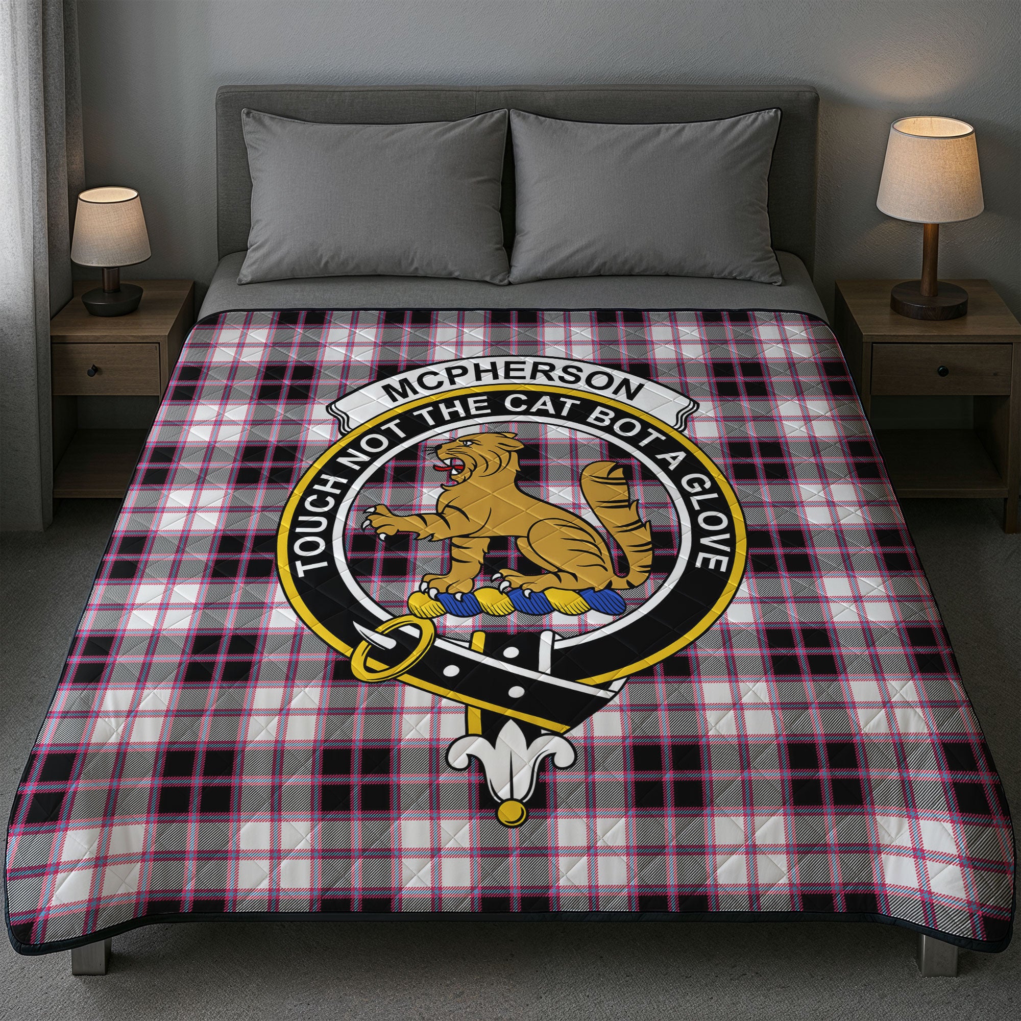 McPherson Hunting Modern Tartan Crest Quilt