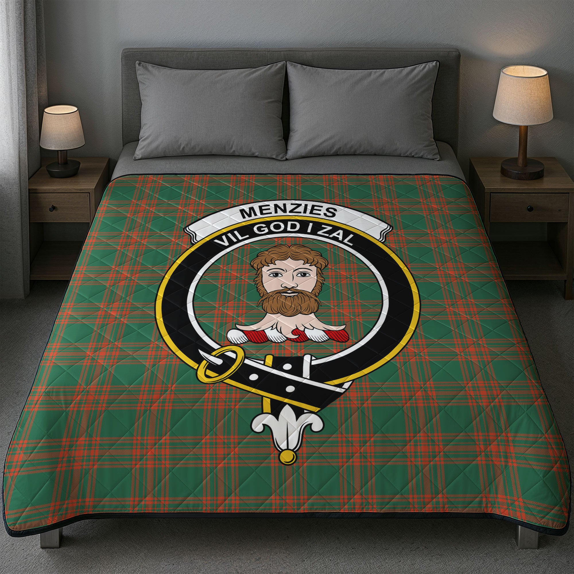 Menzies Green Ancient Tartan Crest Quilt