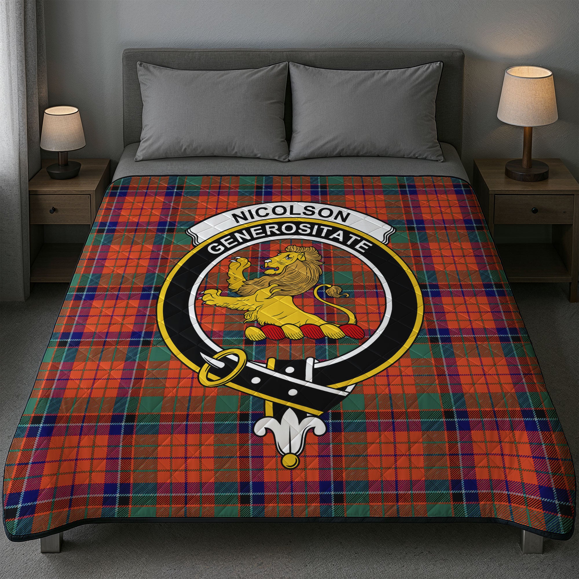 Nicolson Ancient Old Tartan Crest Quilt