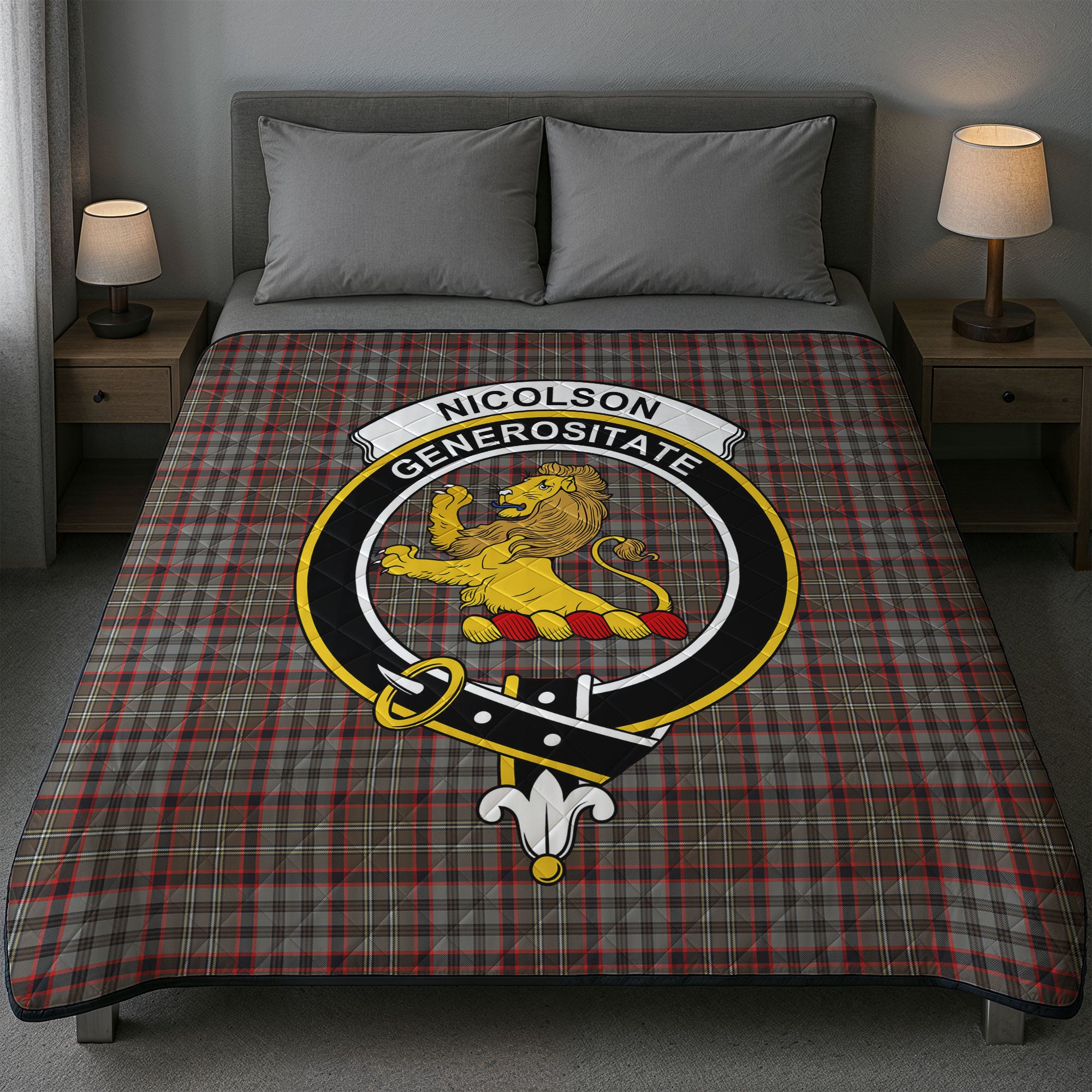 Nicolson Hunting Weathered Tartan Crest Quilt
