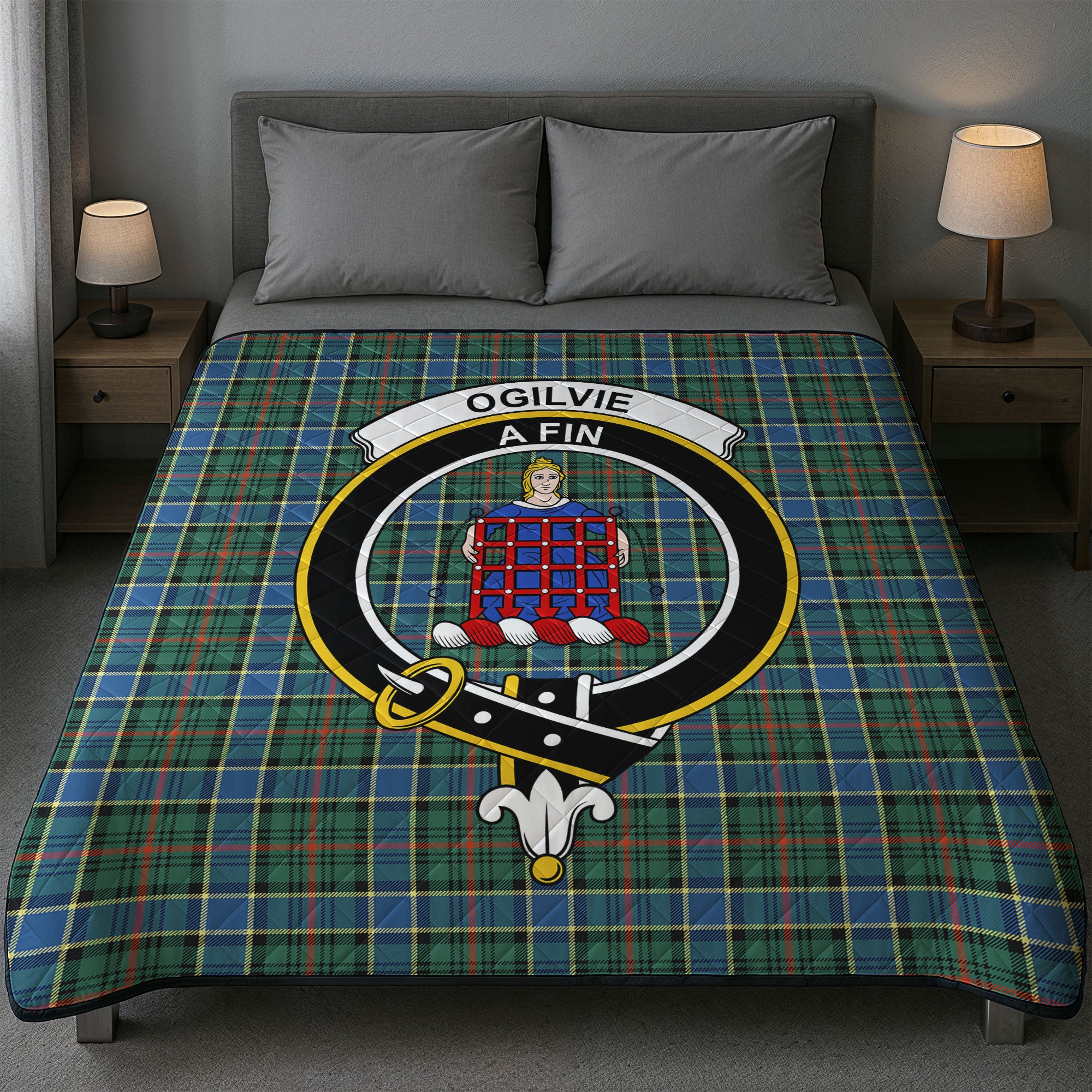 Ogilvie Hunting Ancient Tartan Crest Quilt