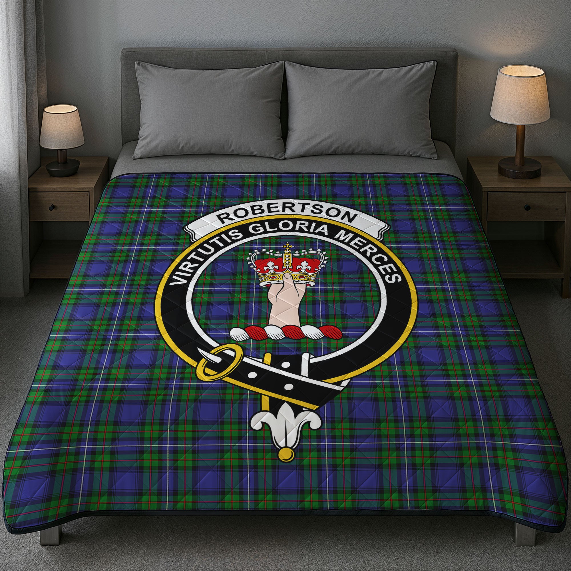 Robertson Hunting Modern Tartan Crest Quilt