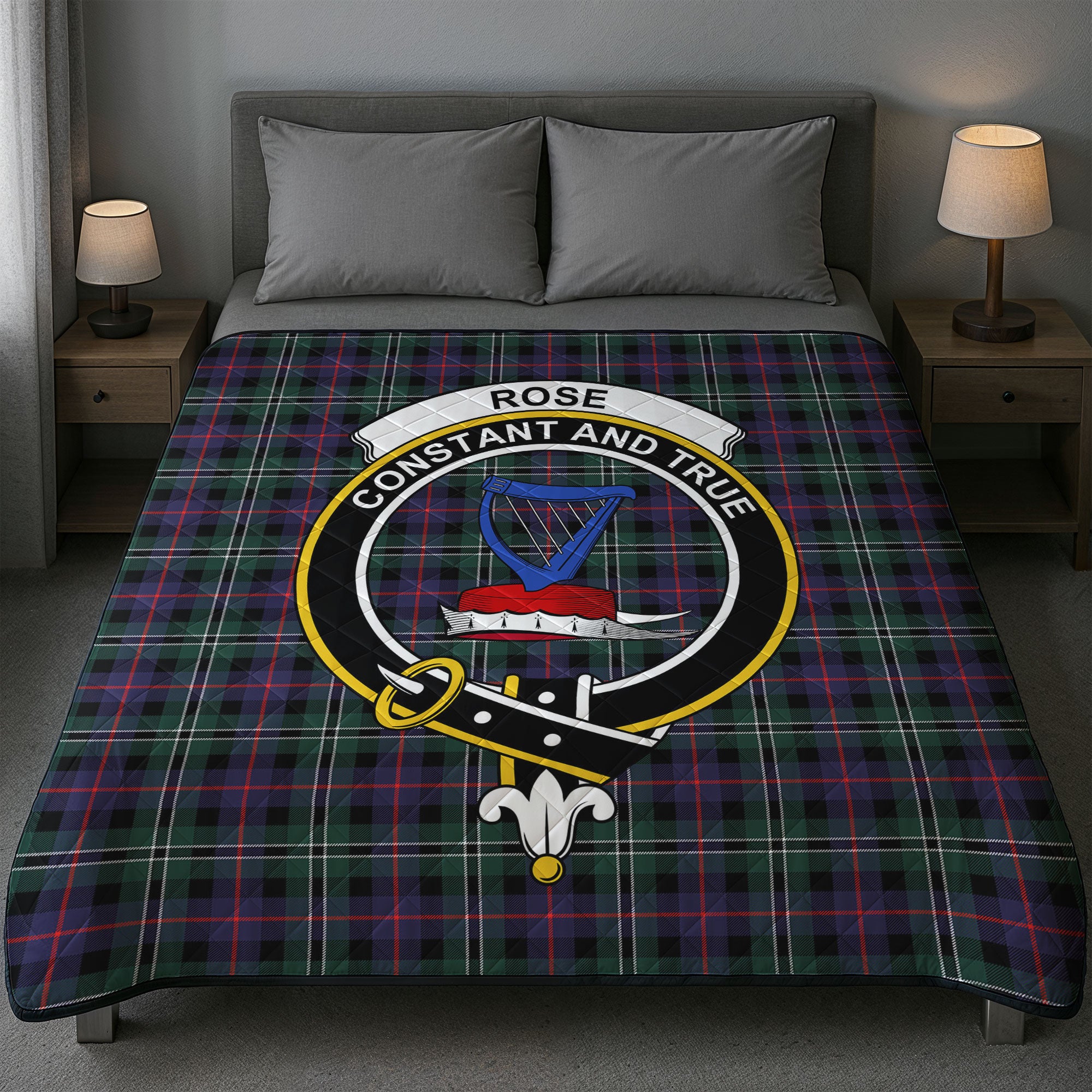 Rose Hunting Modern Tartan Crest Quilt