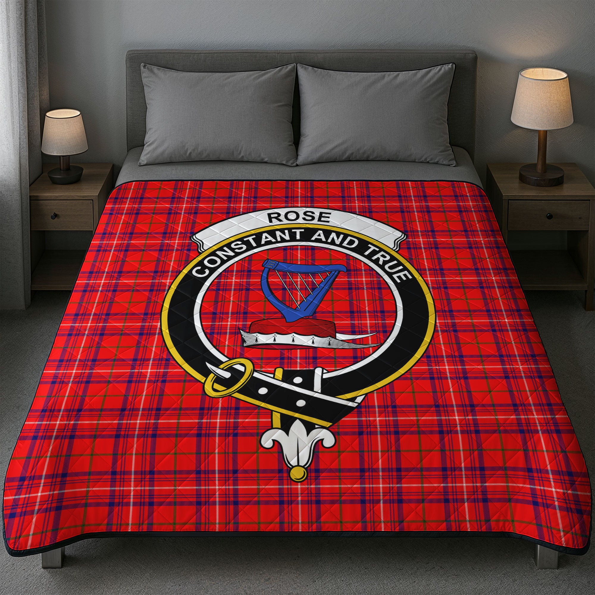 Rose Modern Tartan Crest Quilt