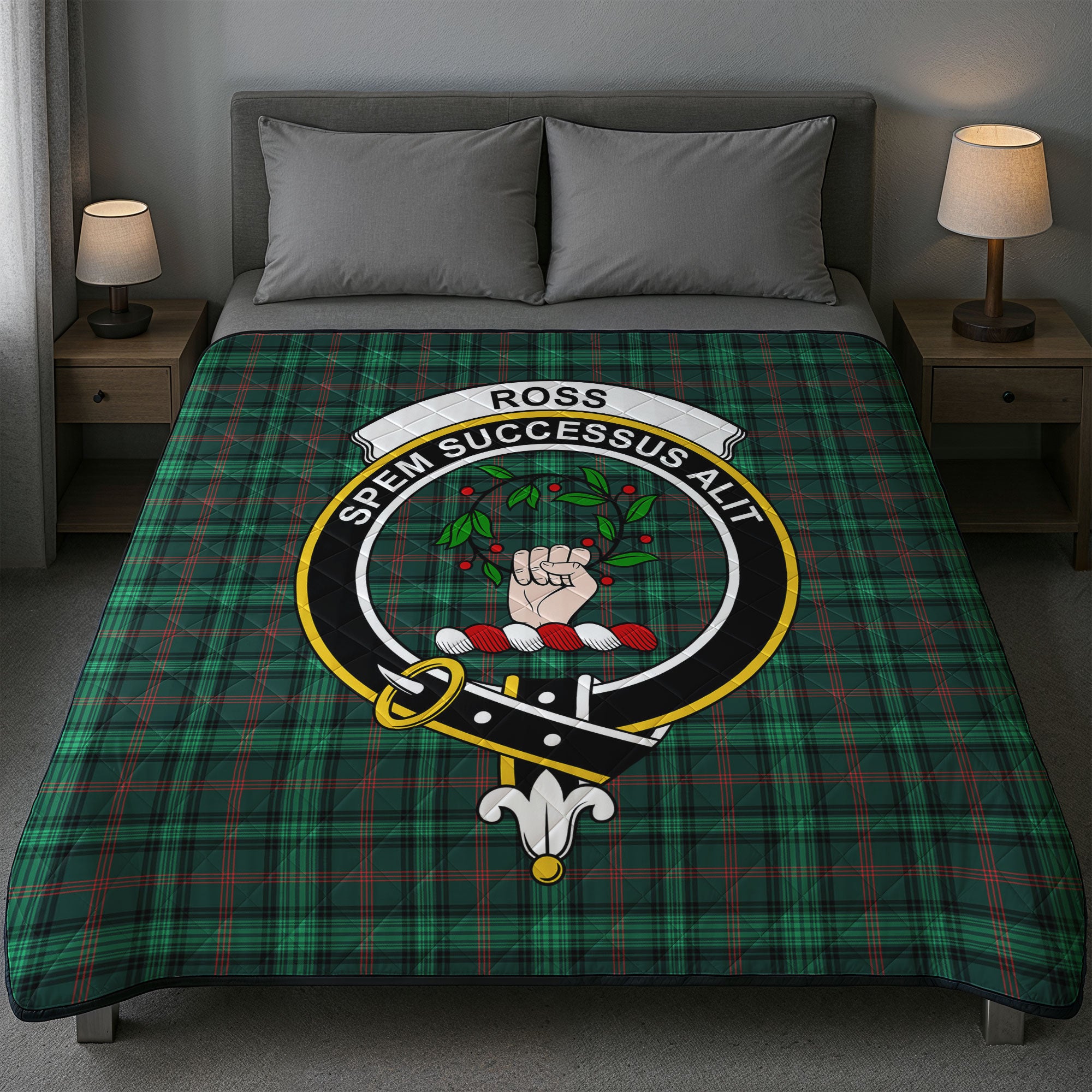 Ross Hunting Modern Tartan Crest Quilt
