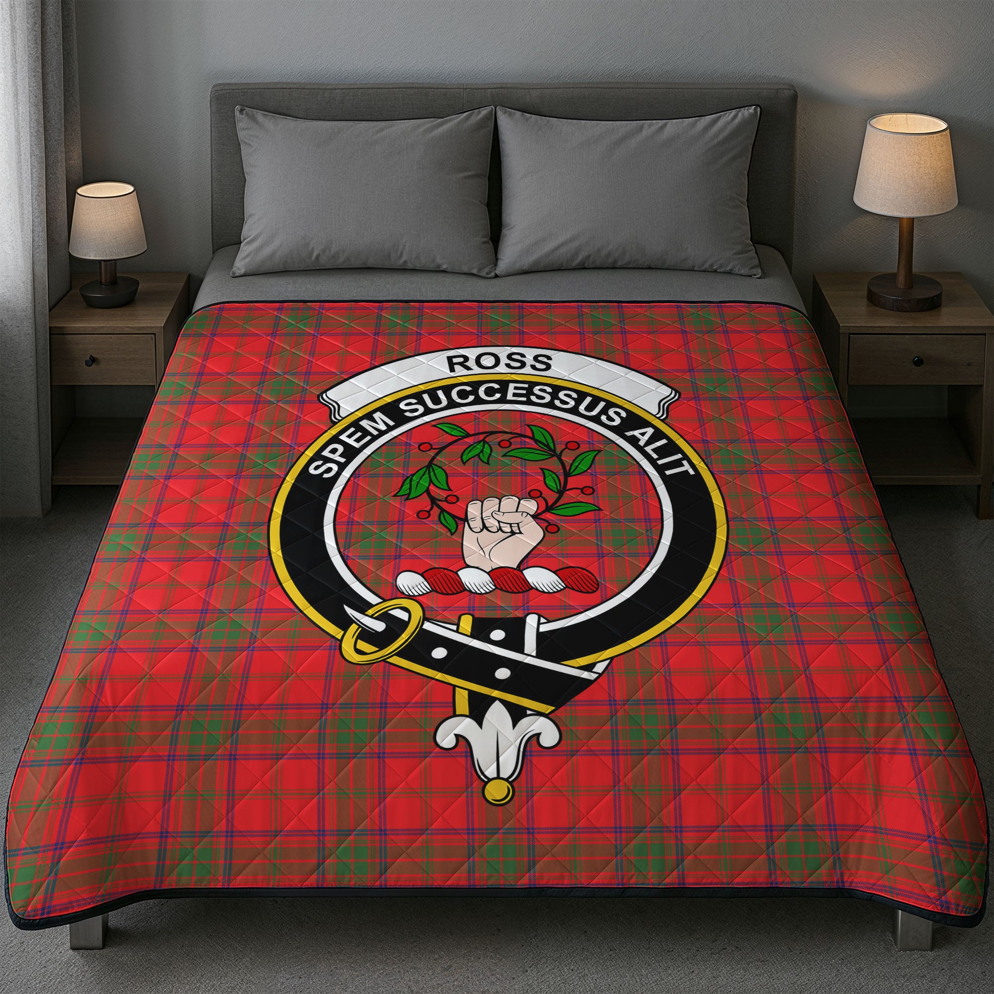 Ross Modern Tartan Crest Quilt