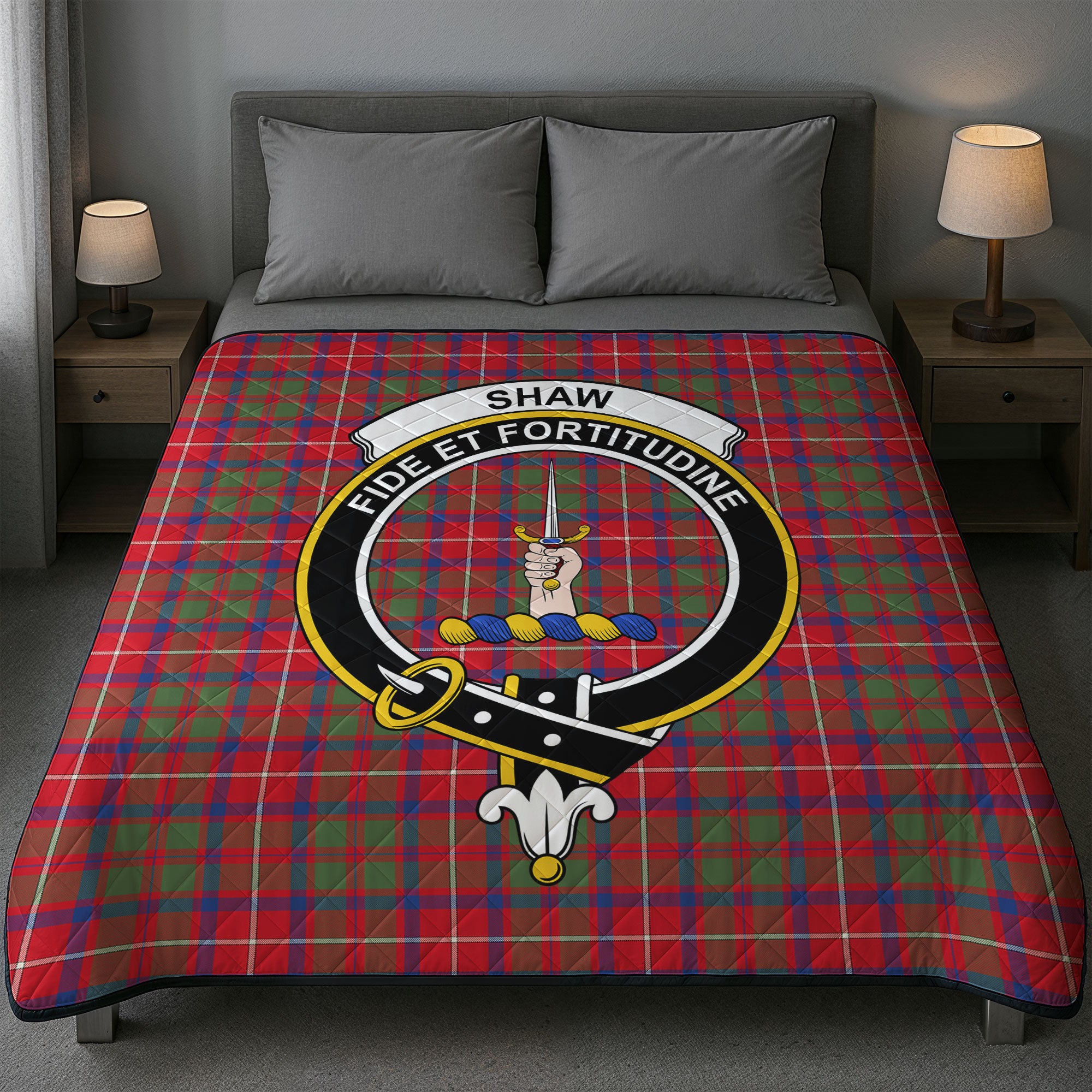 Shaw Red Modern Tartan Crest Quilt