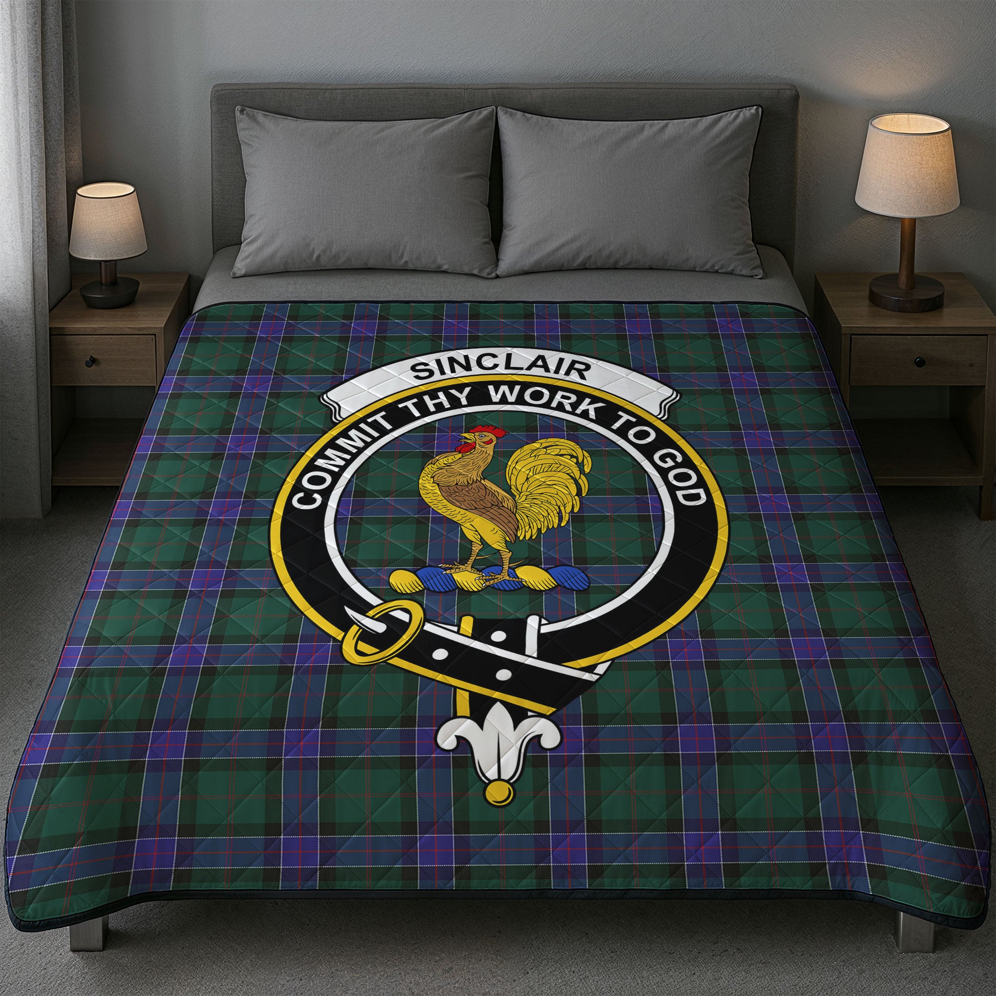 Sinclair Hunting Modern Tartan Crest Quilt