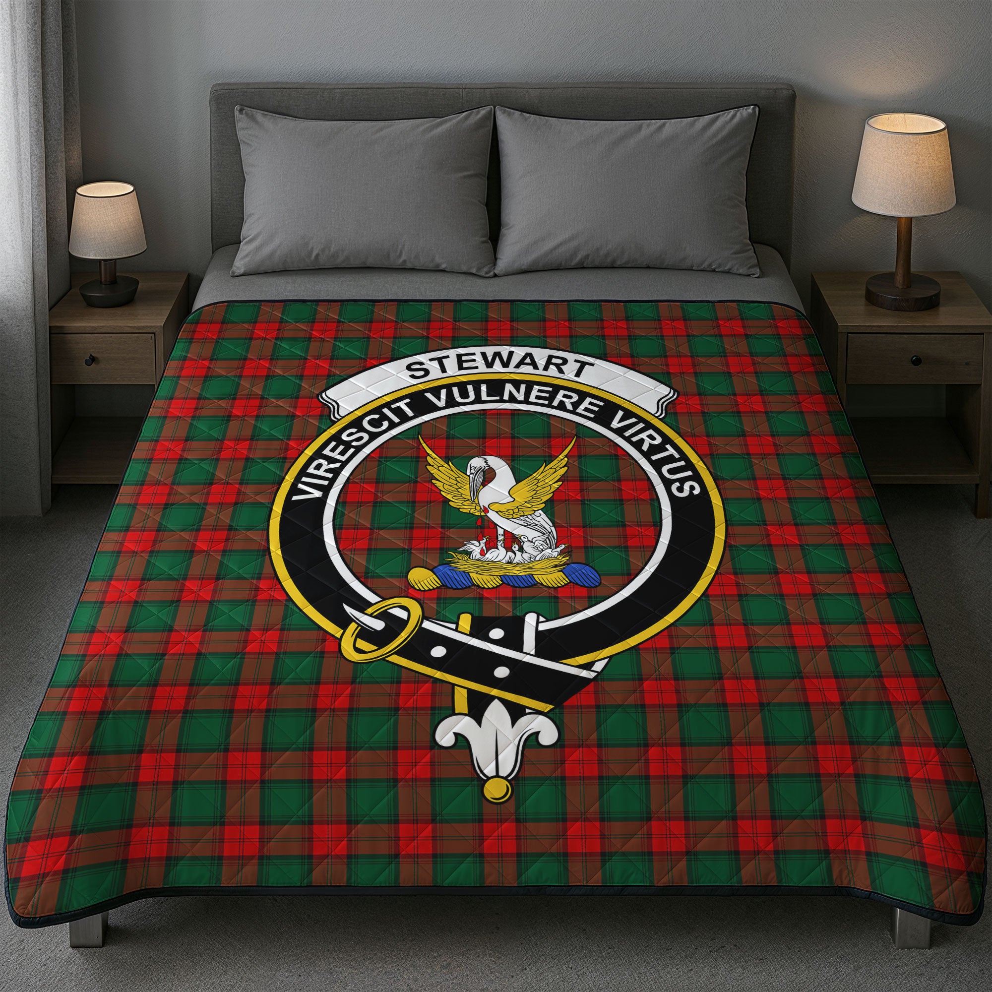 Stewart Atholl Modern Tartan Crest Quilt
