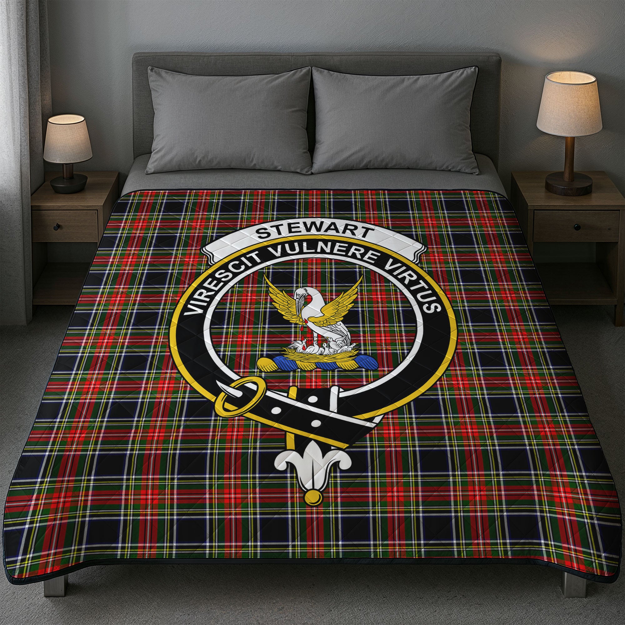 Stewart Black Tartan Crest Quilt