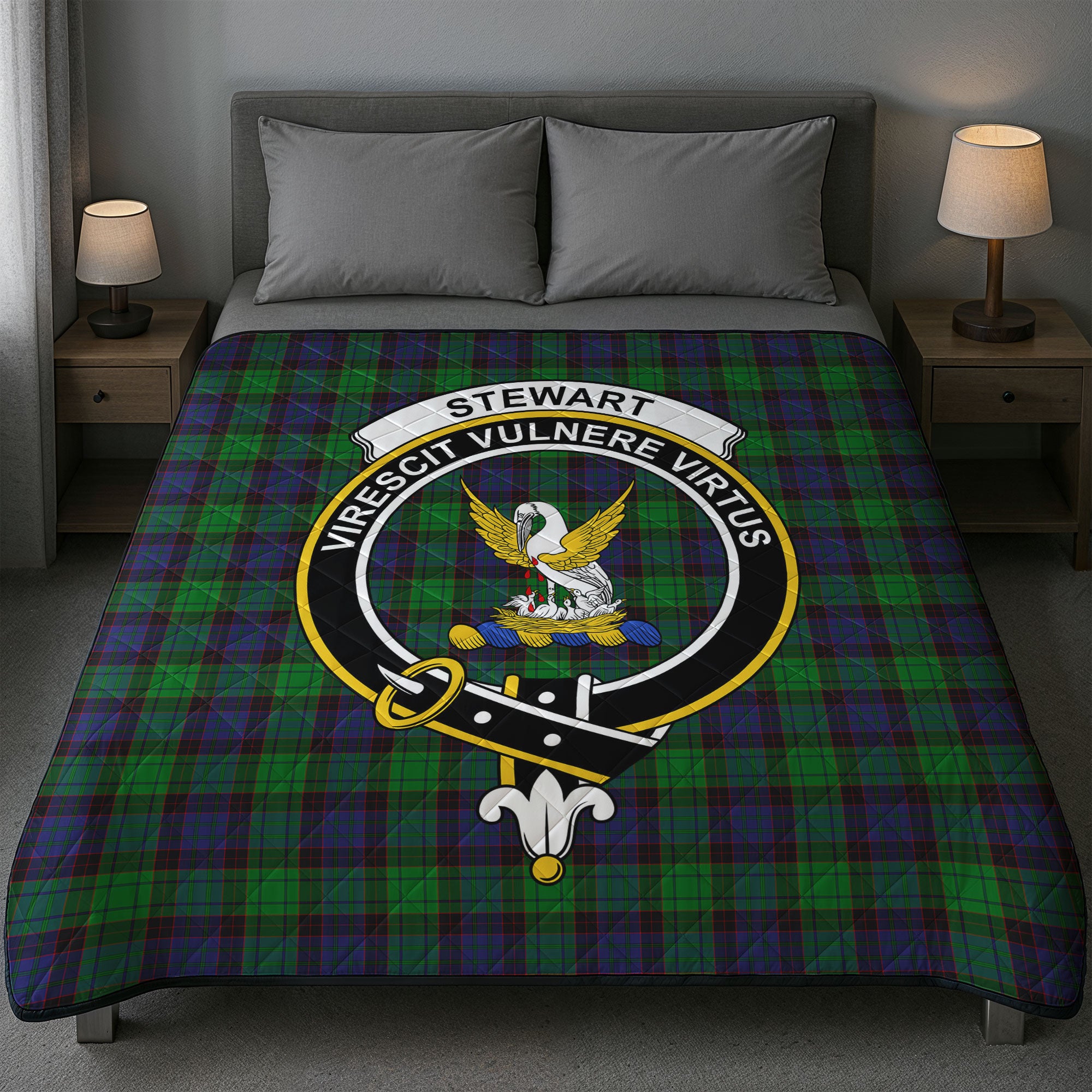 Stewart Old Modern Tartan Crest Quilt
