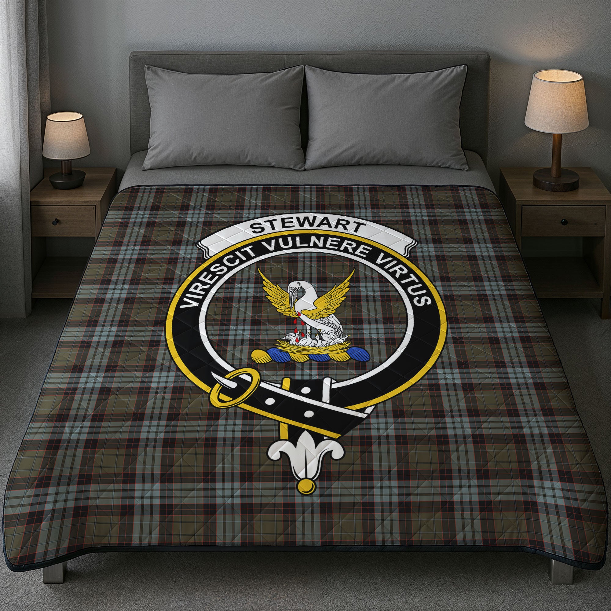 Stewart Old Weathered Tartan Crest Quilt
