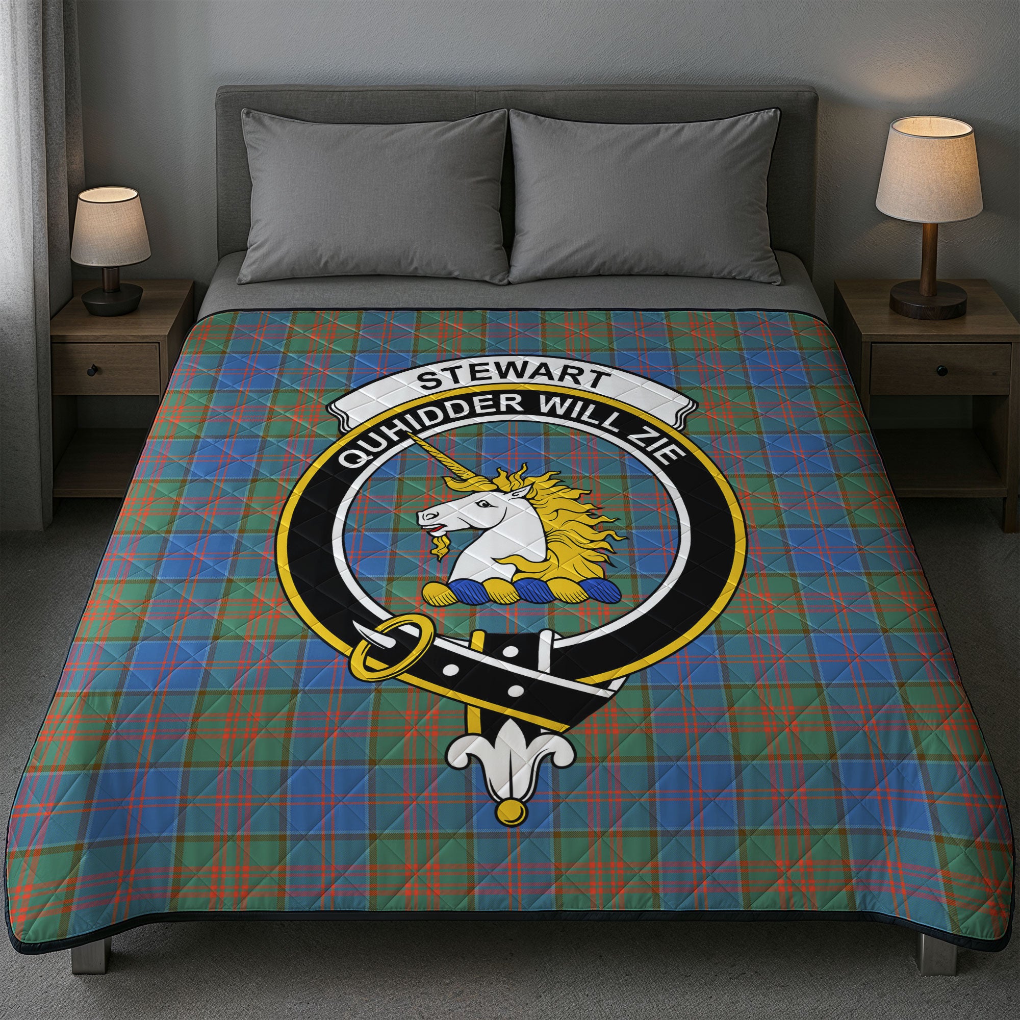 Stewart of Appin Hunting Ancient Tartan Crest Quilt